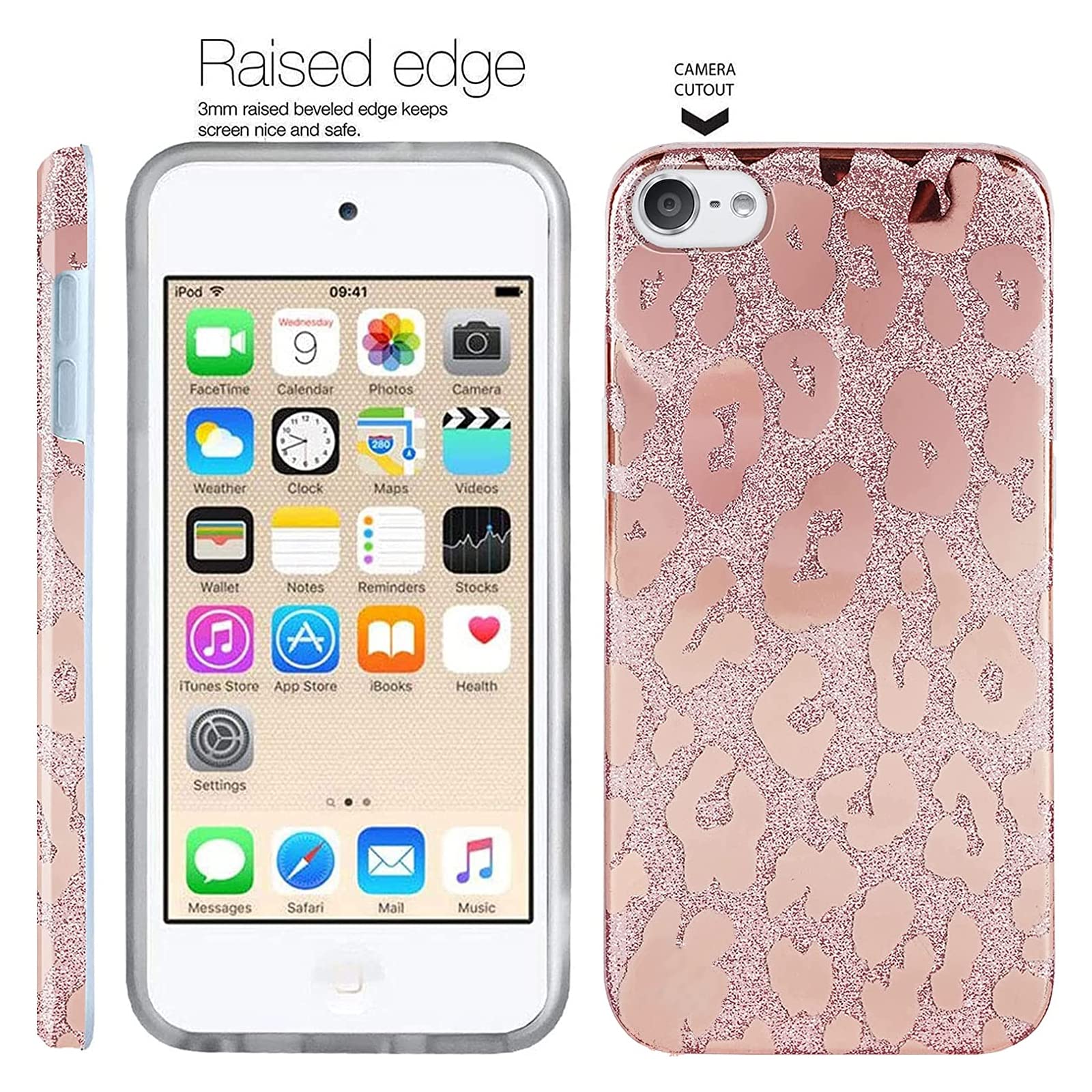 Ipod Touch 7Th Generation Case, J.West Ipod Touch 6 Ipod 5 Case, Luxury Saprkle Bling Glitter Metallic Leopard Print Design Soft