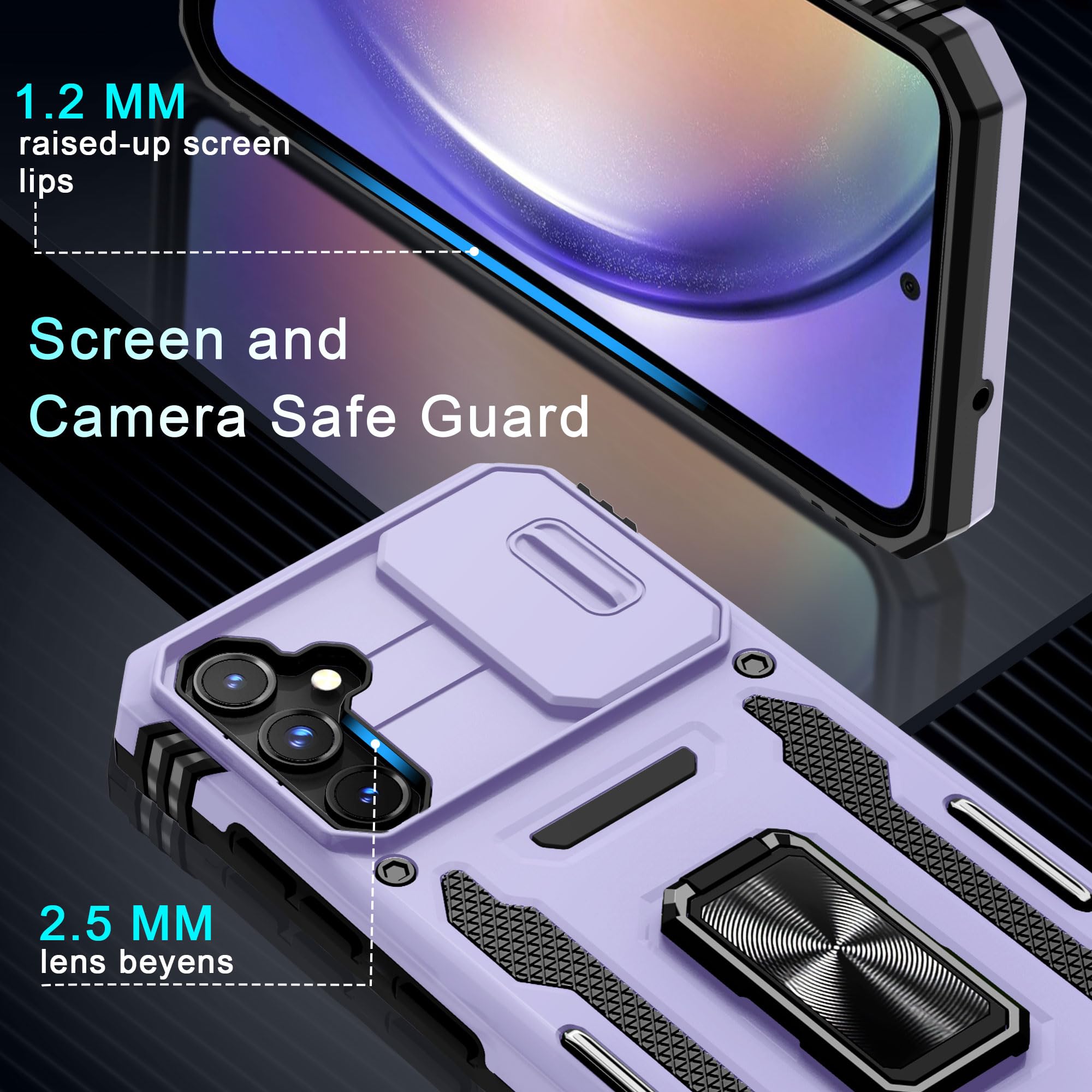 Deerlamn Case For Samsung Galaxy S23 Fe With Slide Camera Cover+Screen Protector(1 Pack),Rotated Ring Kickstand Military Grade S