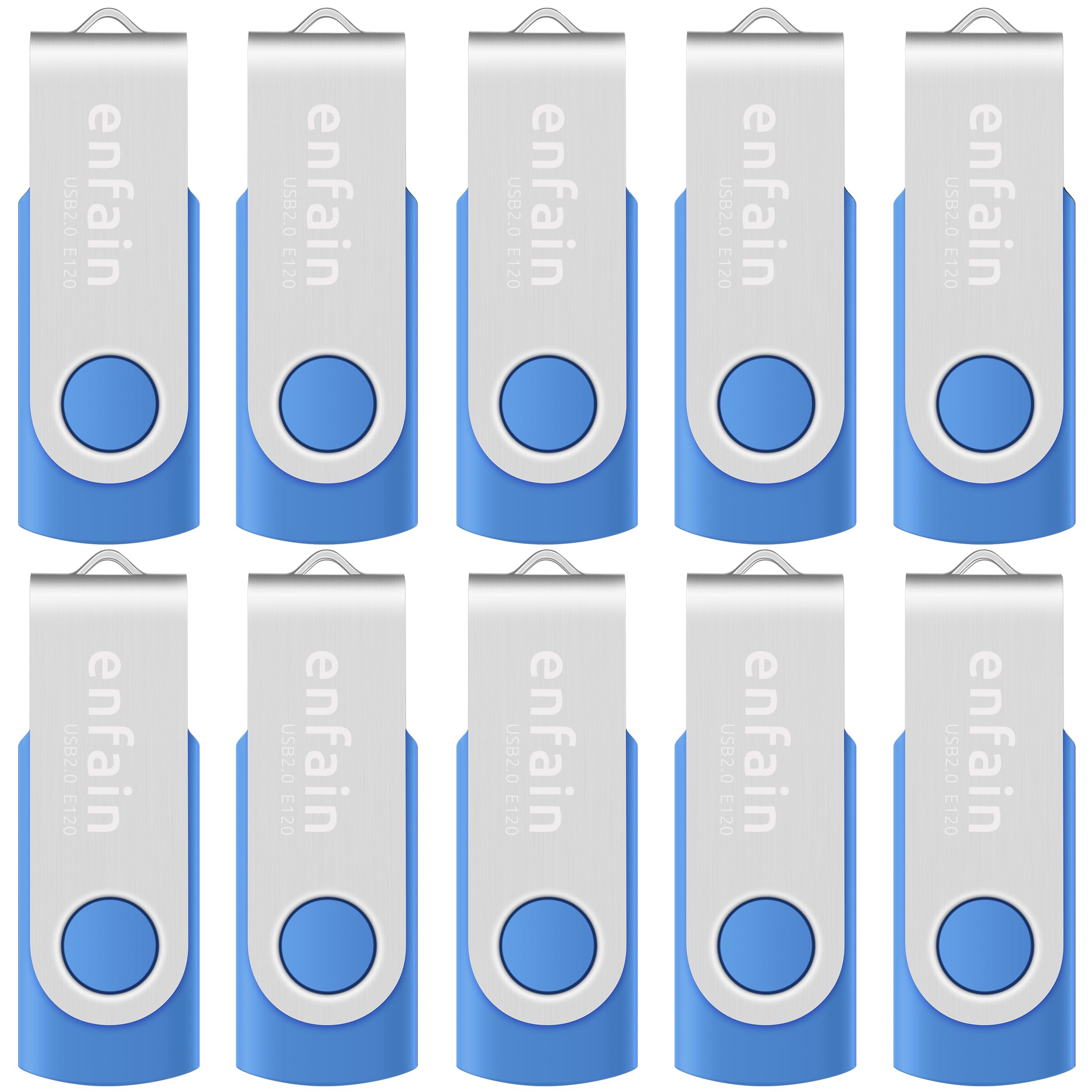 Enfain 16Gb Usb 2.0 Flash Drives Blue Memory Stick Swivel Thumb Drives 16 Gb Jump Drives With Led Indicators 10 Pack, With 12 X