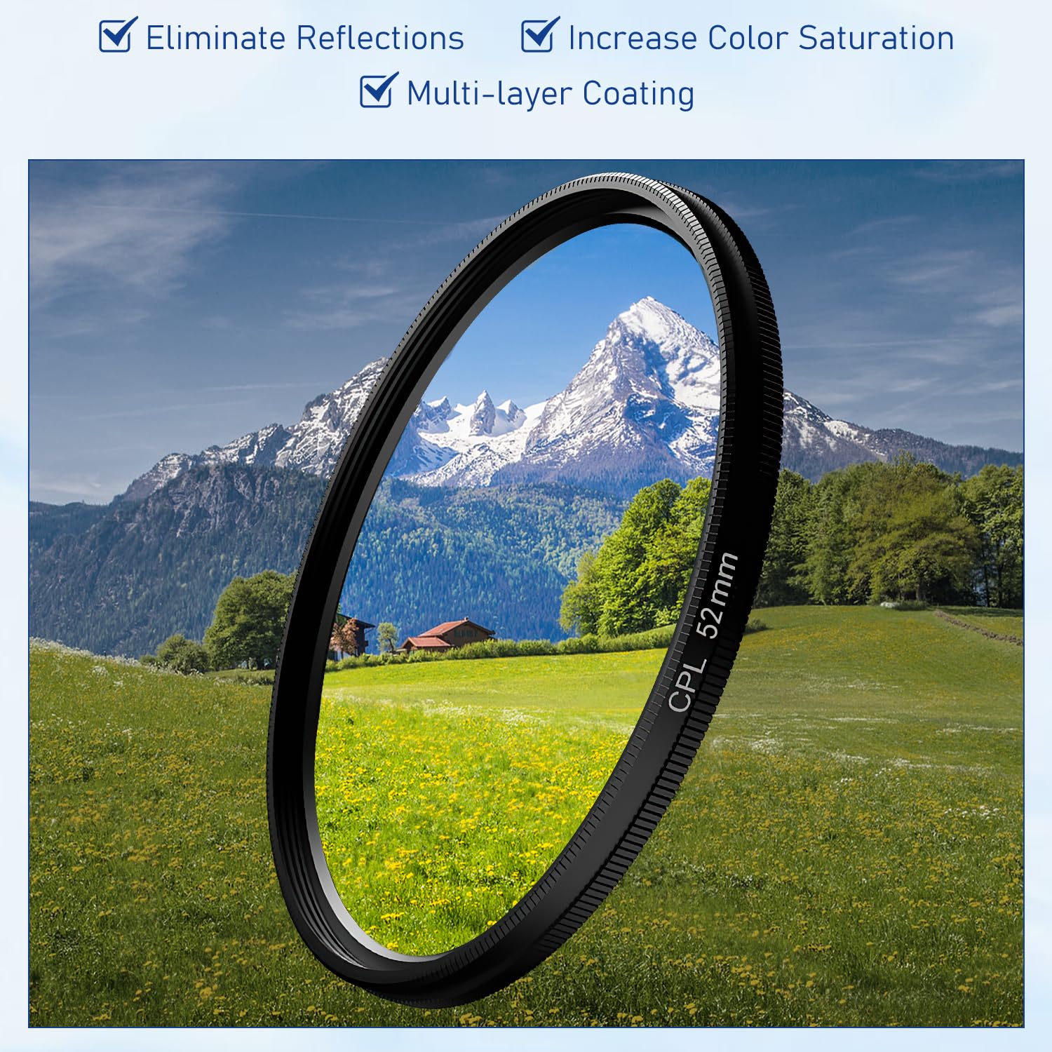 52Mm Clip-On Cpl Phone Camera Filter Kit, Circular Polarizer Filter, Cpl Polarizer Phone Camera Lens Filter For Iphone Samsung/A
