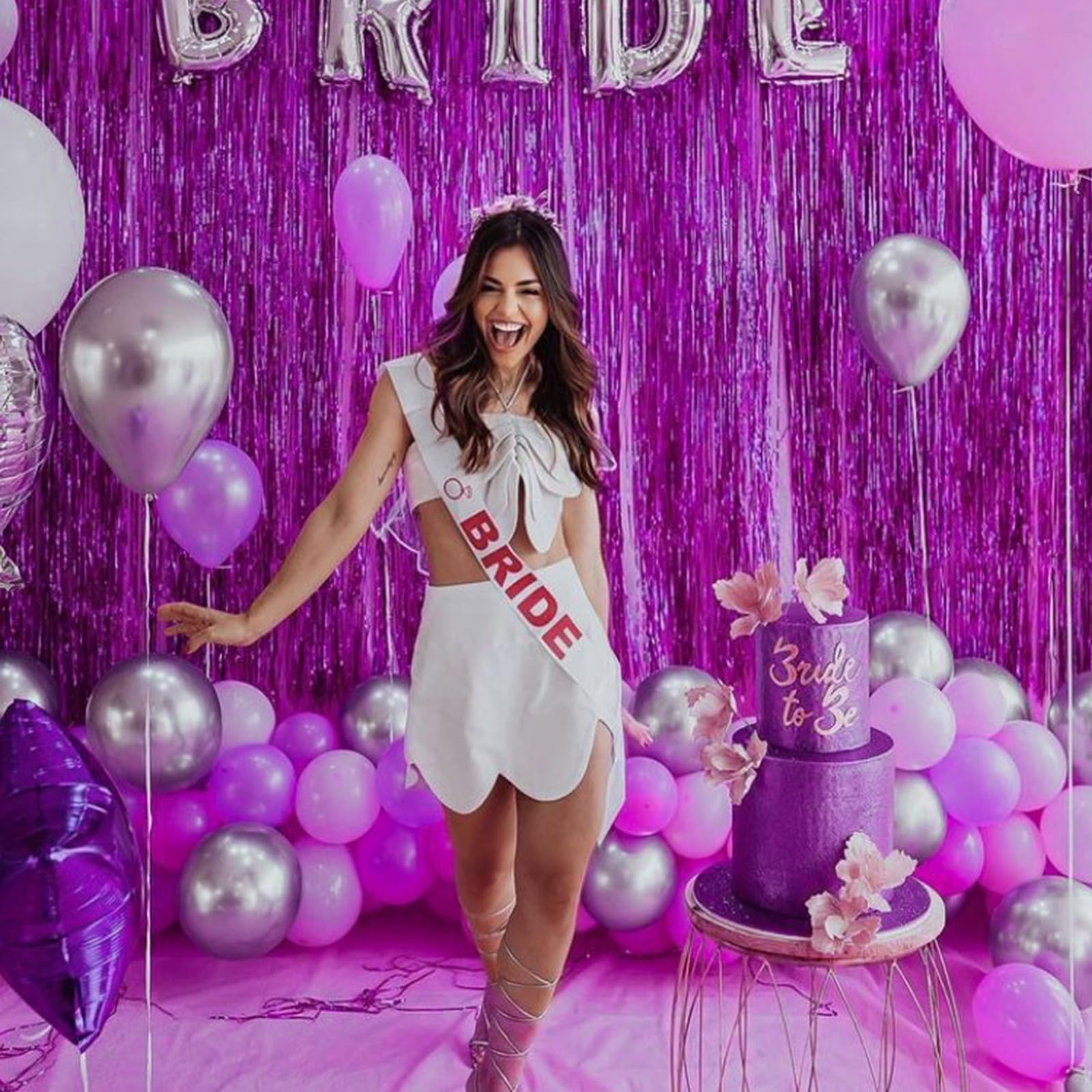 Canrevel 2 Pack 3.3X8.2 Feet Hot Pink Foil Fringe Backdrop Curtains, Tinsel Streamers Birthday Party Decorations, Fringe Backdro