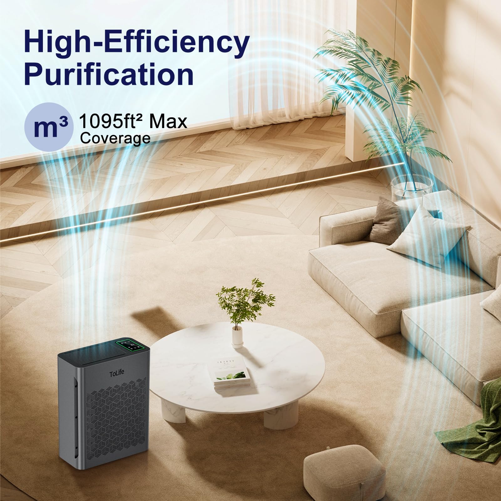 Tolife Air Purifiers For Home Large Room Up To 1295 Ft With Pm 2.5 Display Air Quality Sensor, Auto Mode, Timer, Hepa Air Purifi