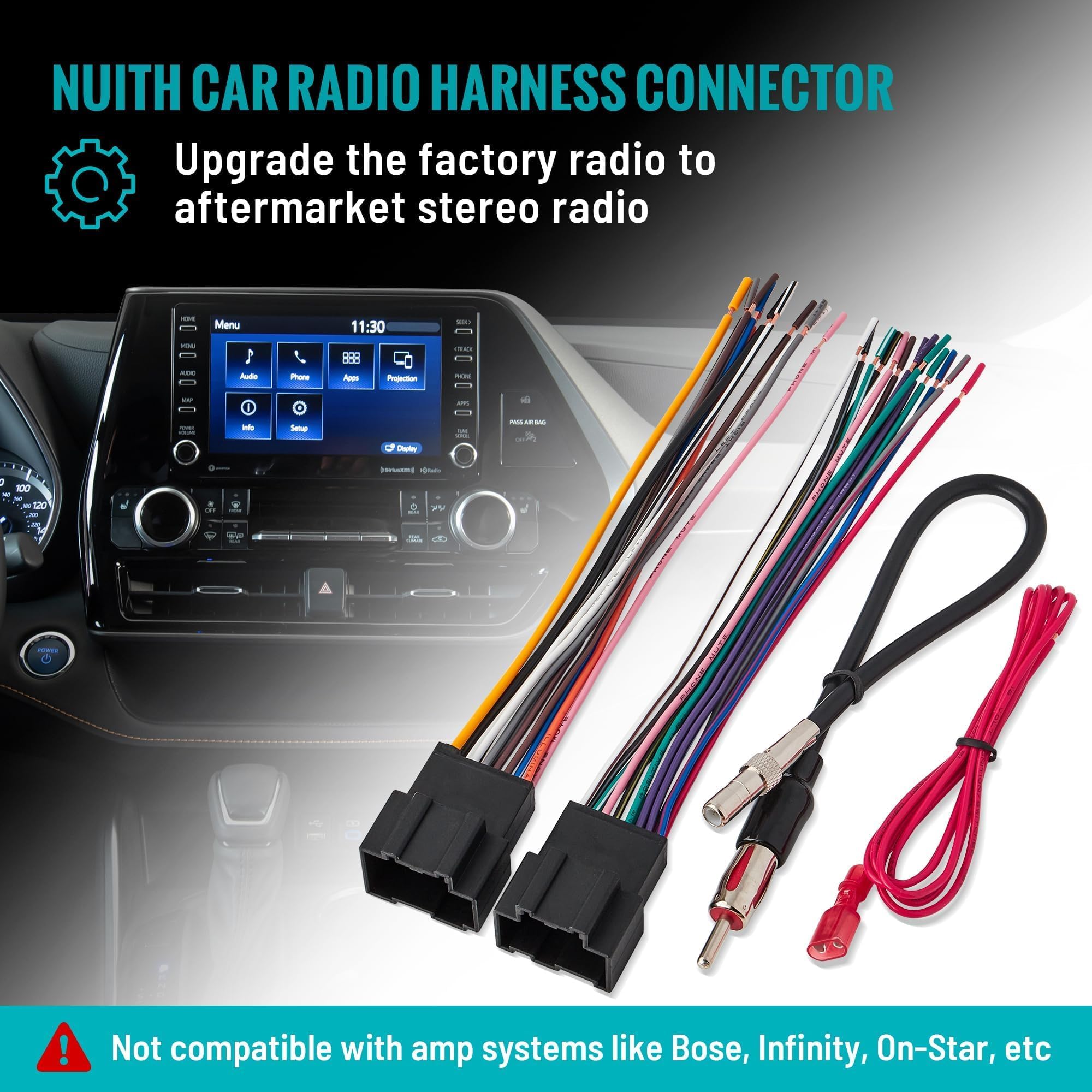 Nuith Radio Wiring Harness With Antenna Adapter Fits For Selected Chevrolet/Gmc/Buick 2006 2017, Stereo Installation Wire Harnes