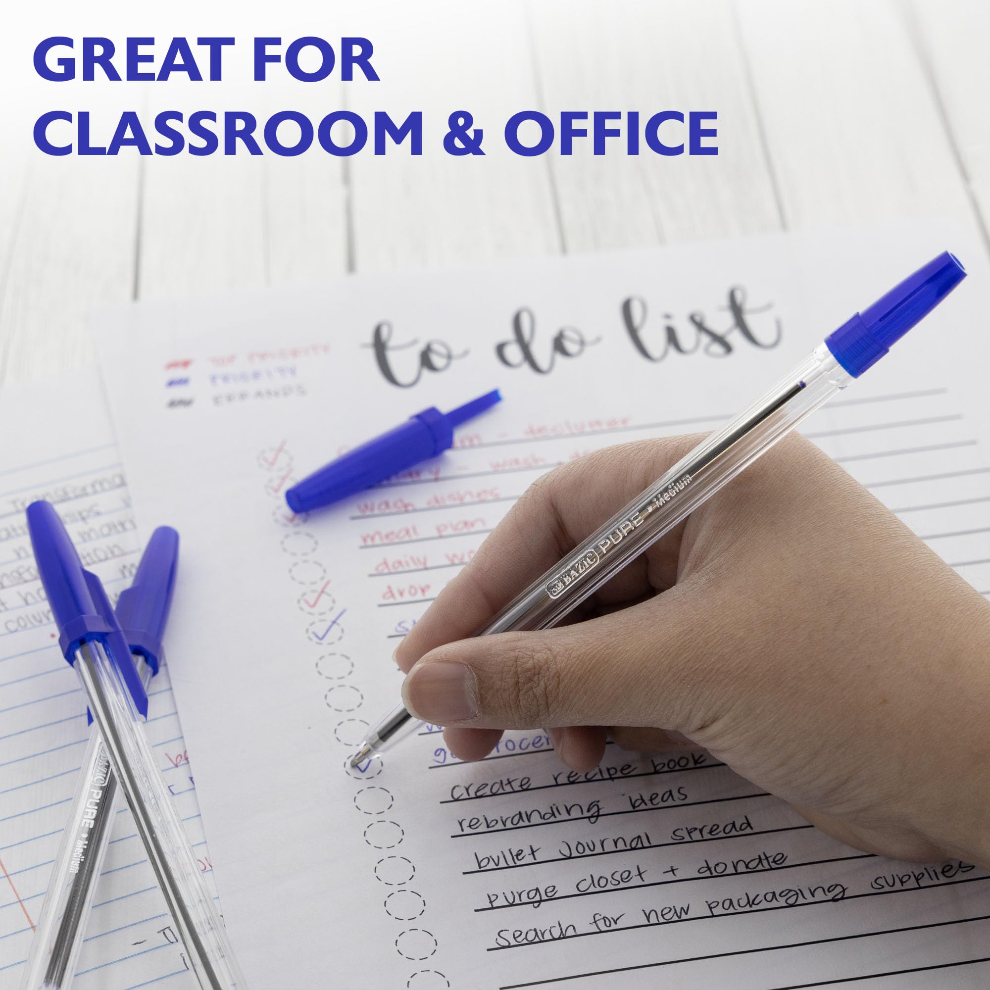 Bazic Ballpoint Pen Pure Blue Color Stick Pens, 1.0 Mm Bold Point Smooth Writing, For Office School Teacher (12/Pack), 1 Pack