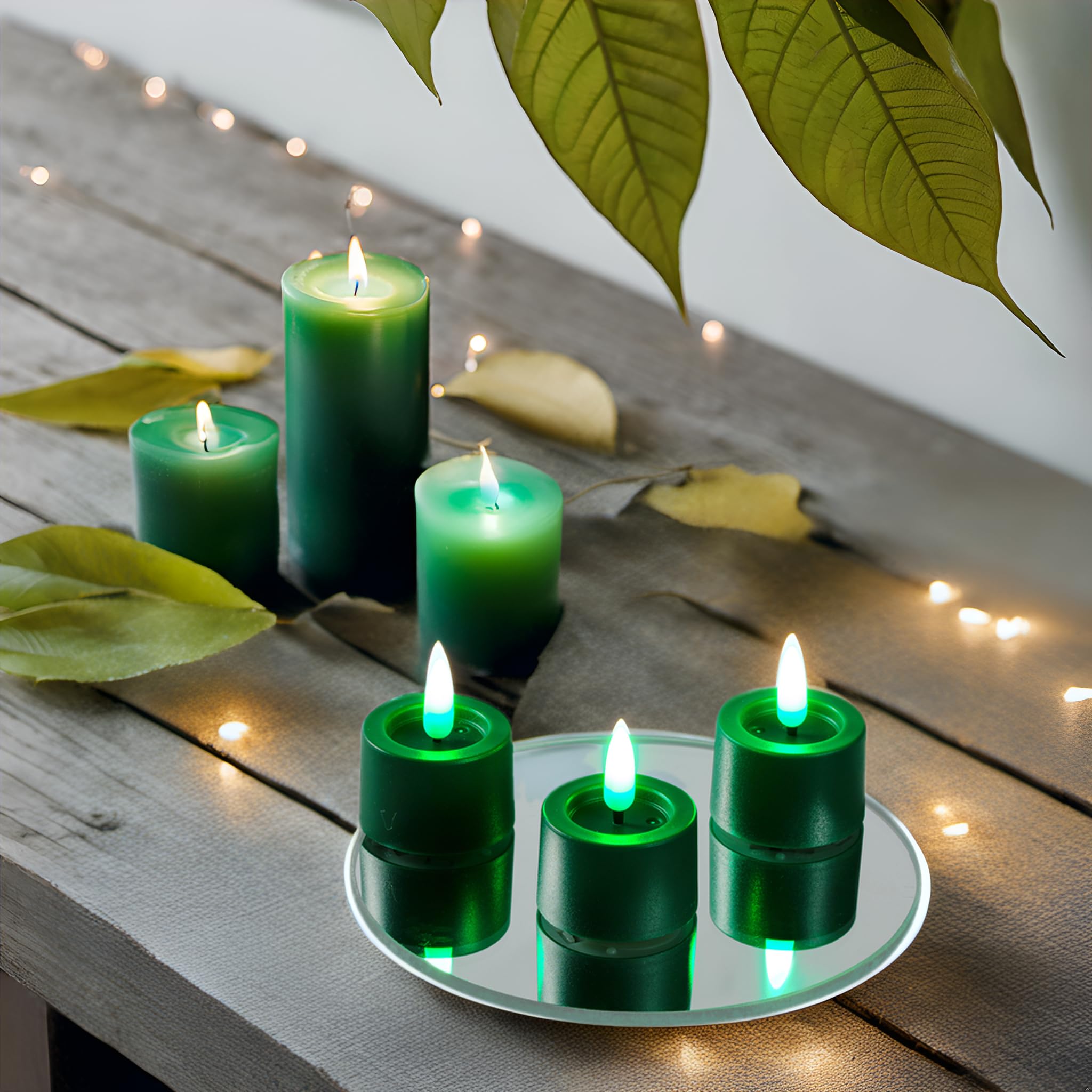 Simplelight Pack Of 12 Tea Lights Candles Battery Operated   Green Flameless Candles With Timer, Battery Included   Perfect For
