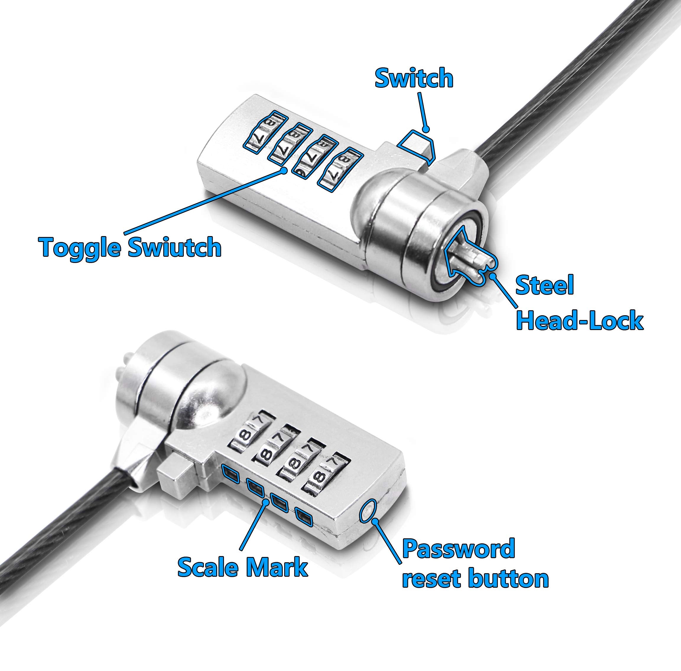Yacsejao Laptop Lock 1.8M Laptop Cable Lock Hardware Security Cable Lock Anti Theft,Notebook/Laptop Combination Lock Security Ca