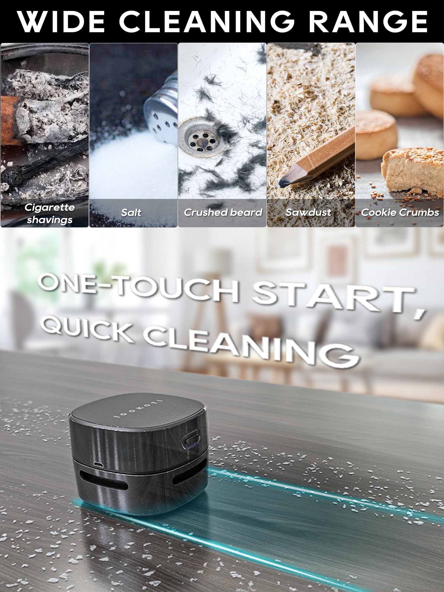 Desk Vacuum Cleaner Mini,Counter Vacuum,Tabletop Vacuum Cleaner Usb Rechager, Cordless Energy Saving Design By Igokoti