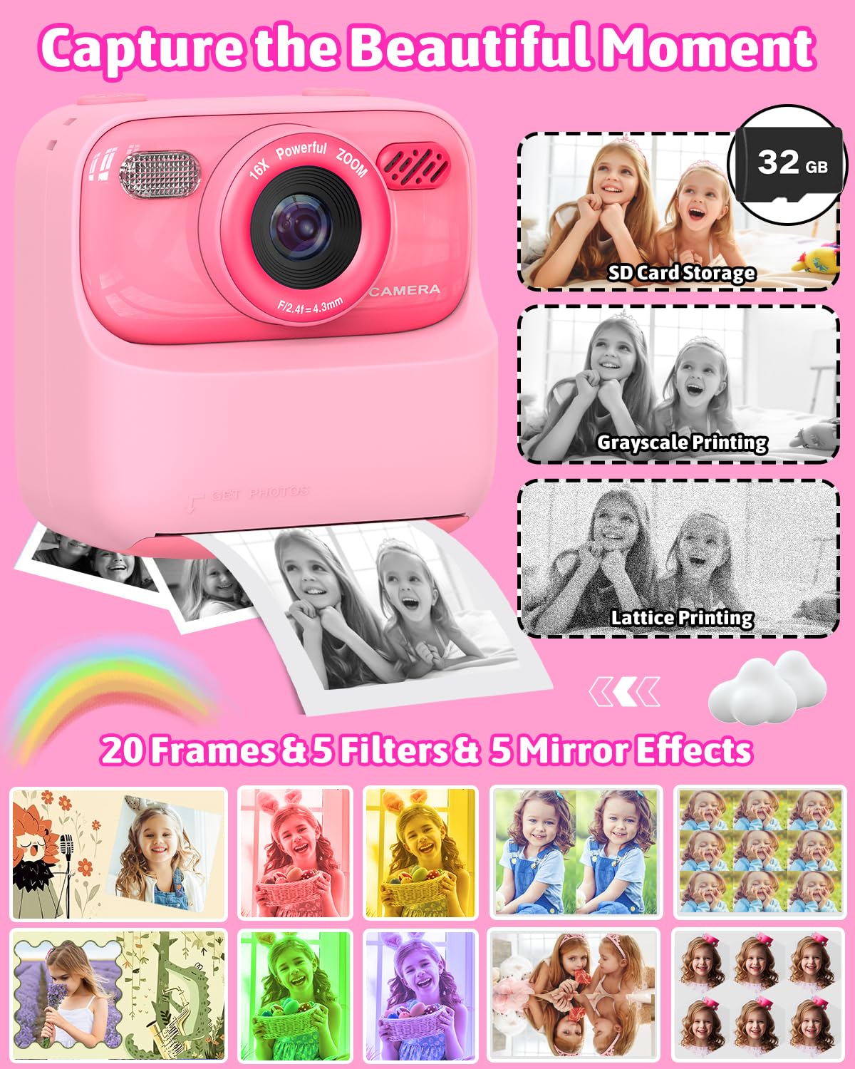 Mgaolo Kids Camera Instant Print Photo,Children Digital Camera Toys Gift With Hd Video For Girls Boys 3 12 Age,Chritmas Birthday