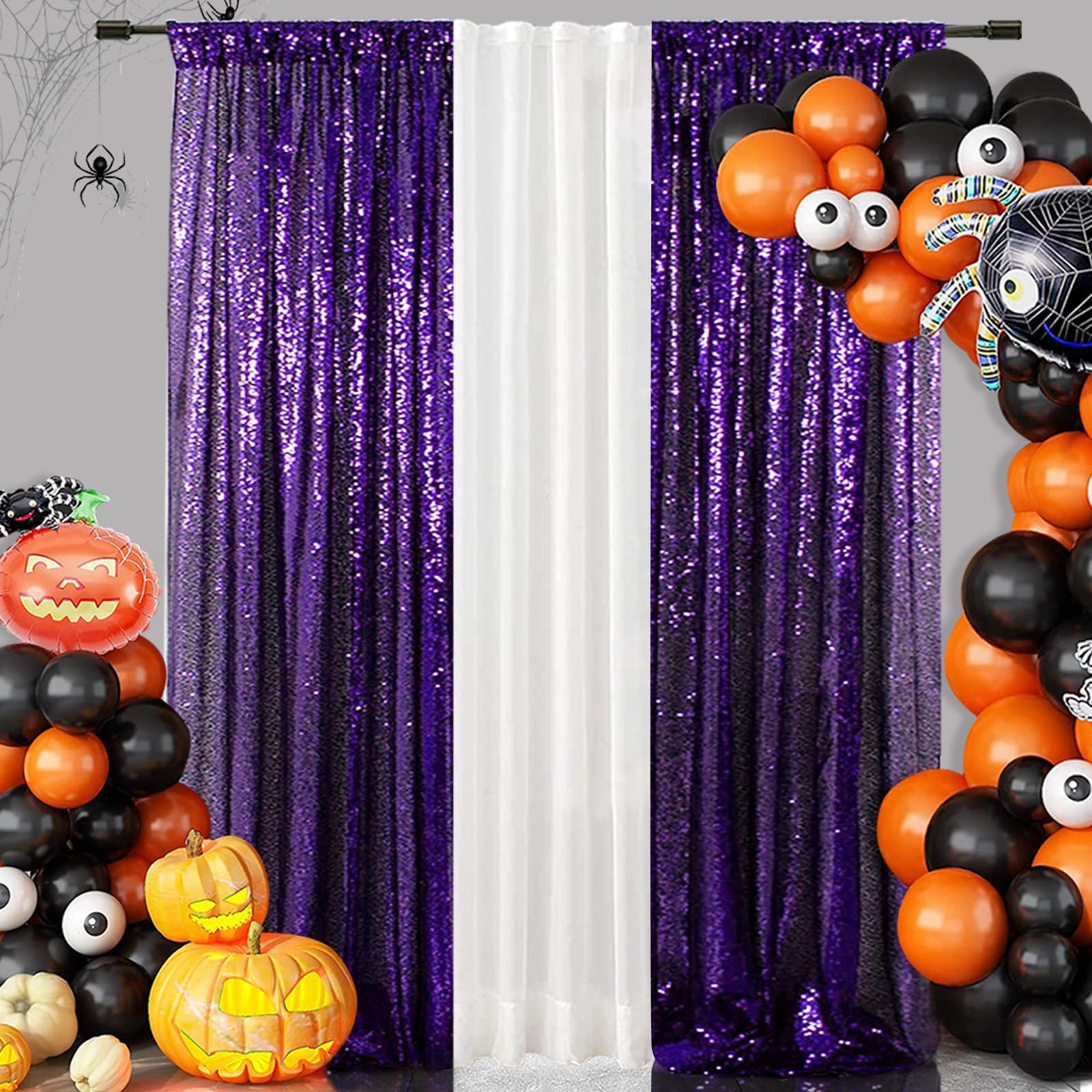 Eternal Beauty Halloween Backdrop Sequin Backdrop Curtains For Wedding Party Decor,Christmas Backdrop Curtain (2 Pack, W3Ft X H7