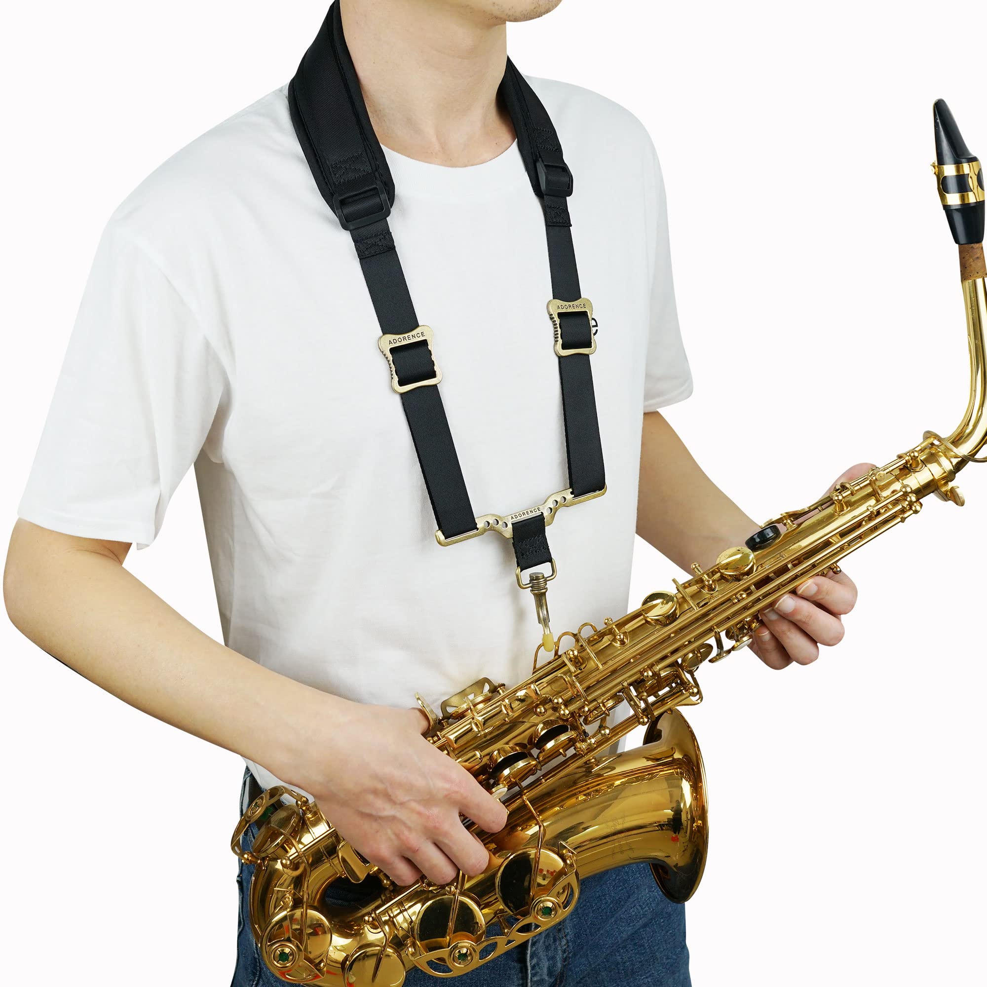 Adorence Saxophone Neck Strap With Cushioned Padding & Swivel Metal Hook   Comfortable Sax Strap For Tenor, Alto   Black, Metal