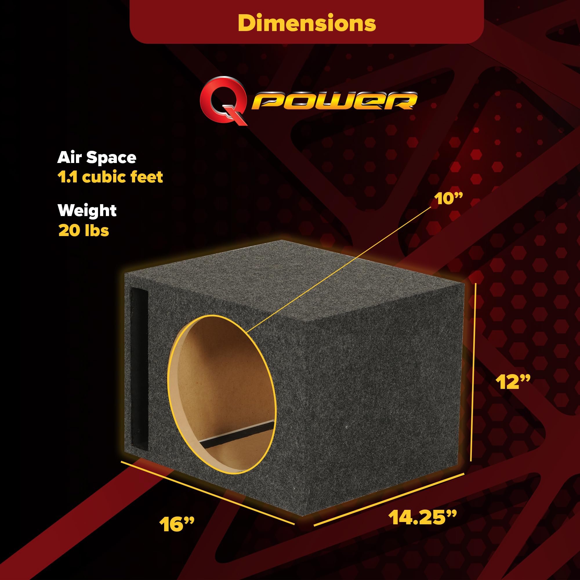 Q Power 10 Inch Single Vented Car Subwoofer Enclosure Box QHD110V Charcoal Gray MDF