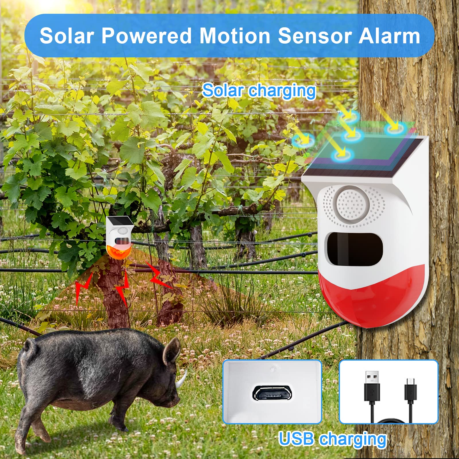 Solar Strobe Alarm Light With Motion Sensor Siren Outdoor Alarm Siren With Remote Controller 129Db Sound Security Siren Light Ip67 Waterproof And 4 Mode For Home,Farm,Barn,Villa,Yard(2 Pack)