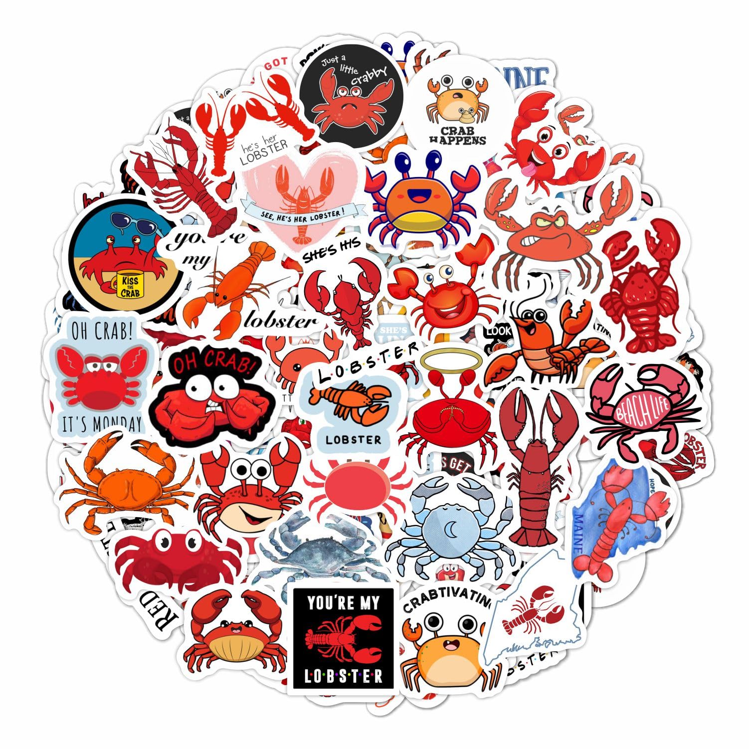 Crab & Lobster Stickers For Water Bottle And Laptop   Marine Life Party Favors & Decorations, Waterproof Vinyl Sea Creature Deca