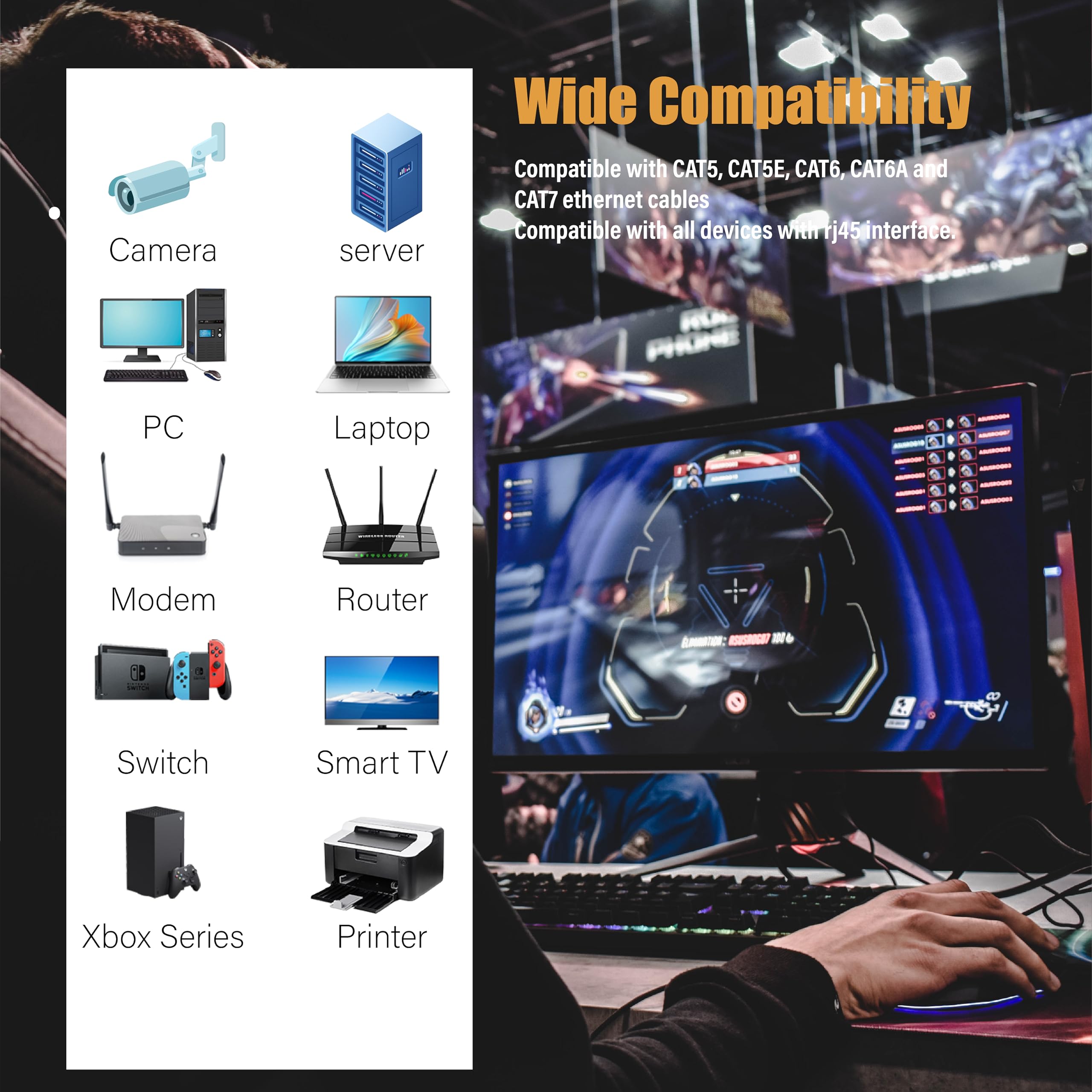 Muksiron Cat 8 Ethernet Cable 150 Ft,Outdoor&Indoor,26Awg 40Gbps 2000Mhz,Heavy Duty High Speed&Shielded Cat8 Lan Network Cable I