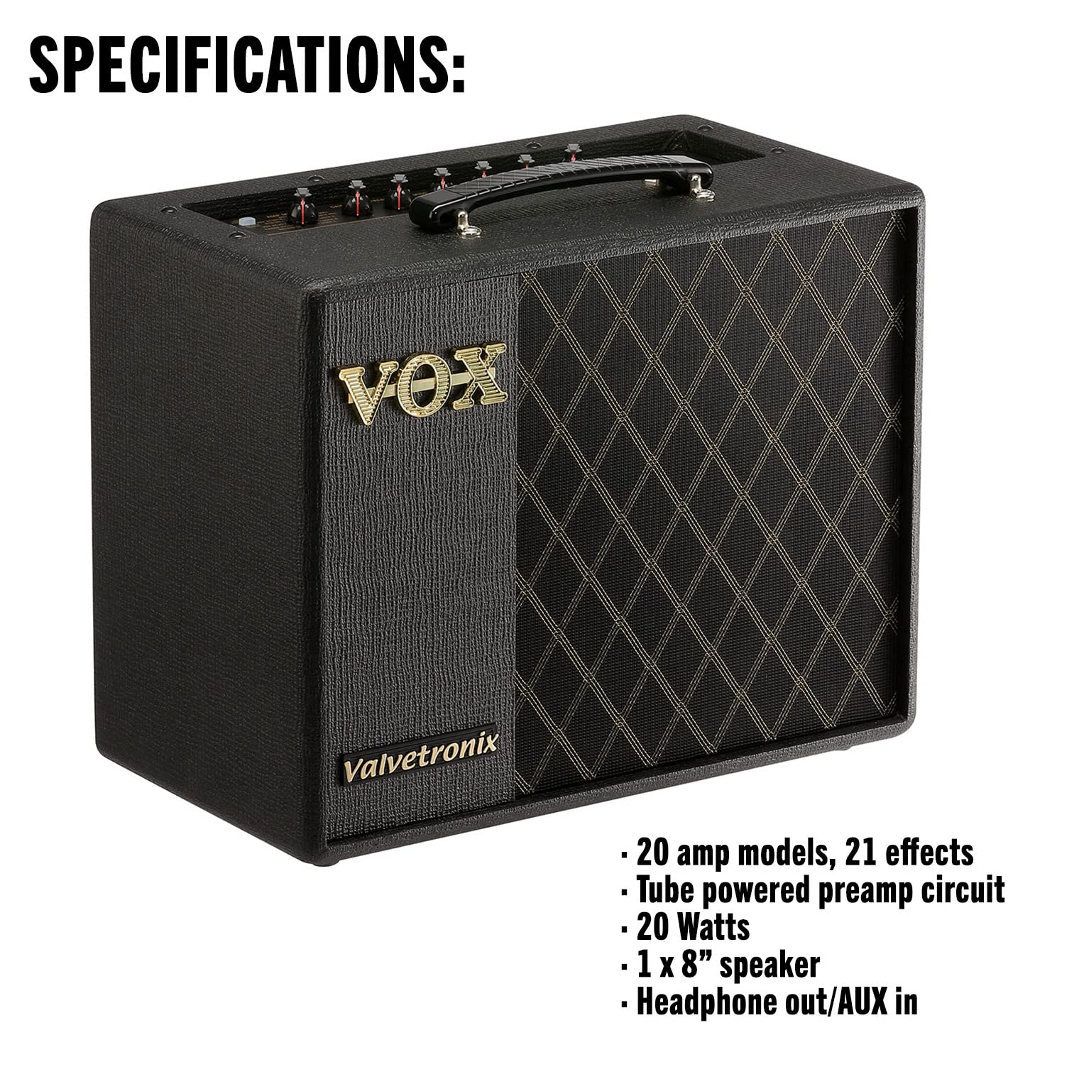 Vox Vt20X 1X8 Inch 20-Watt Modeling Guitar Combo Amplifier W/ Dsp And Hybrid Design