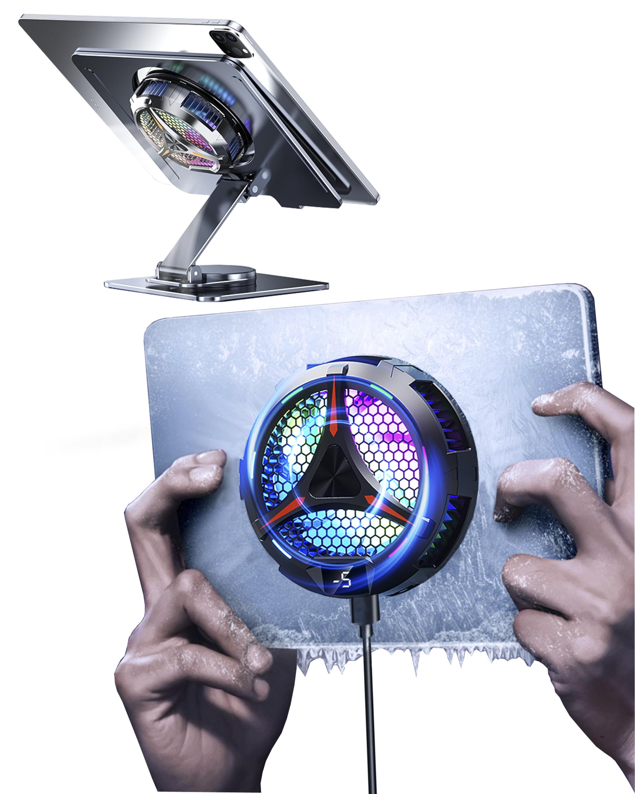 Acedays Ipad Cooler,Magnetic Tablet Cooler For Ipad/Surface Pro/Samsung Tab,Universal Radiator With Temperature Display For Mobi