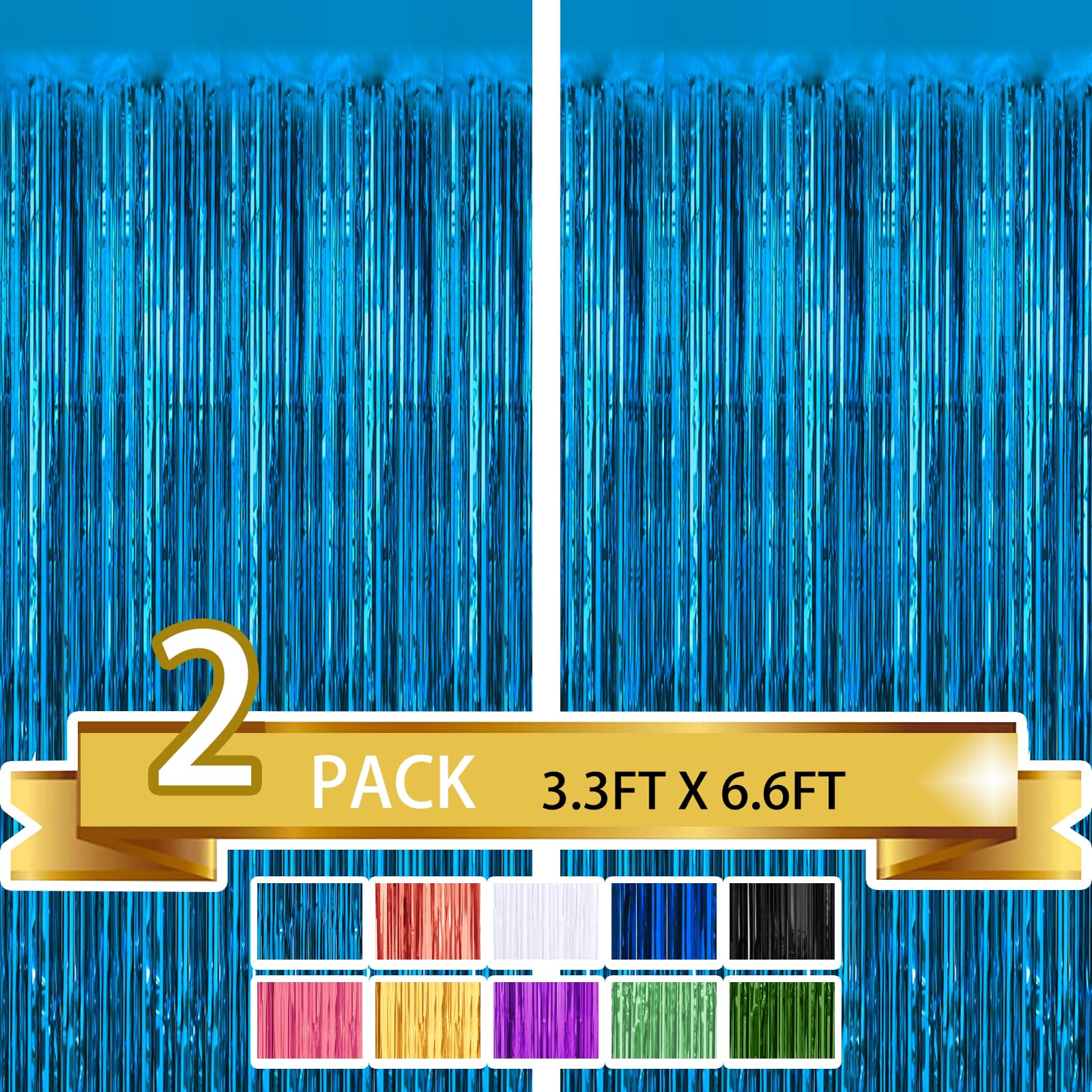 2 Pack Light Blue Metallic Tinsel Foil Fringe Curtains Party Photo Backdrop Party Streamers For Birthday,Graduation,New Year Eve