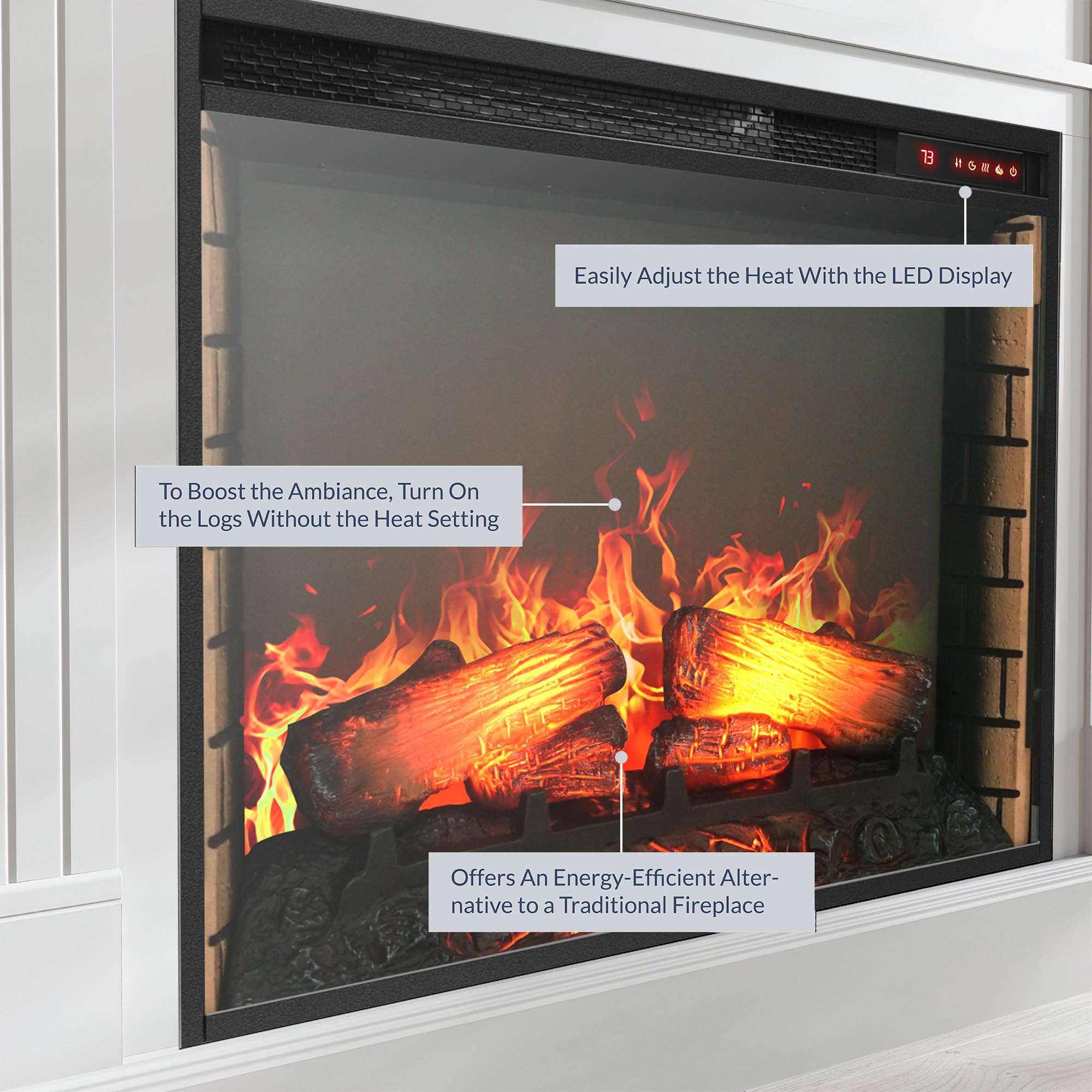 Belleze Modern 70'' Electric Fireplace Heater Mantel Tv Stand & Media Entertainment Center For Tvs Up To 68'' With Energy Effici