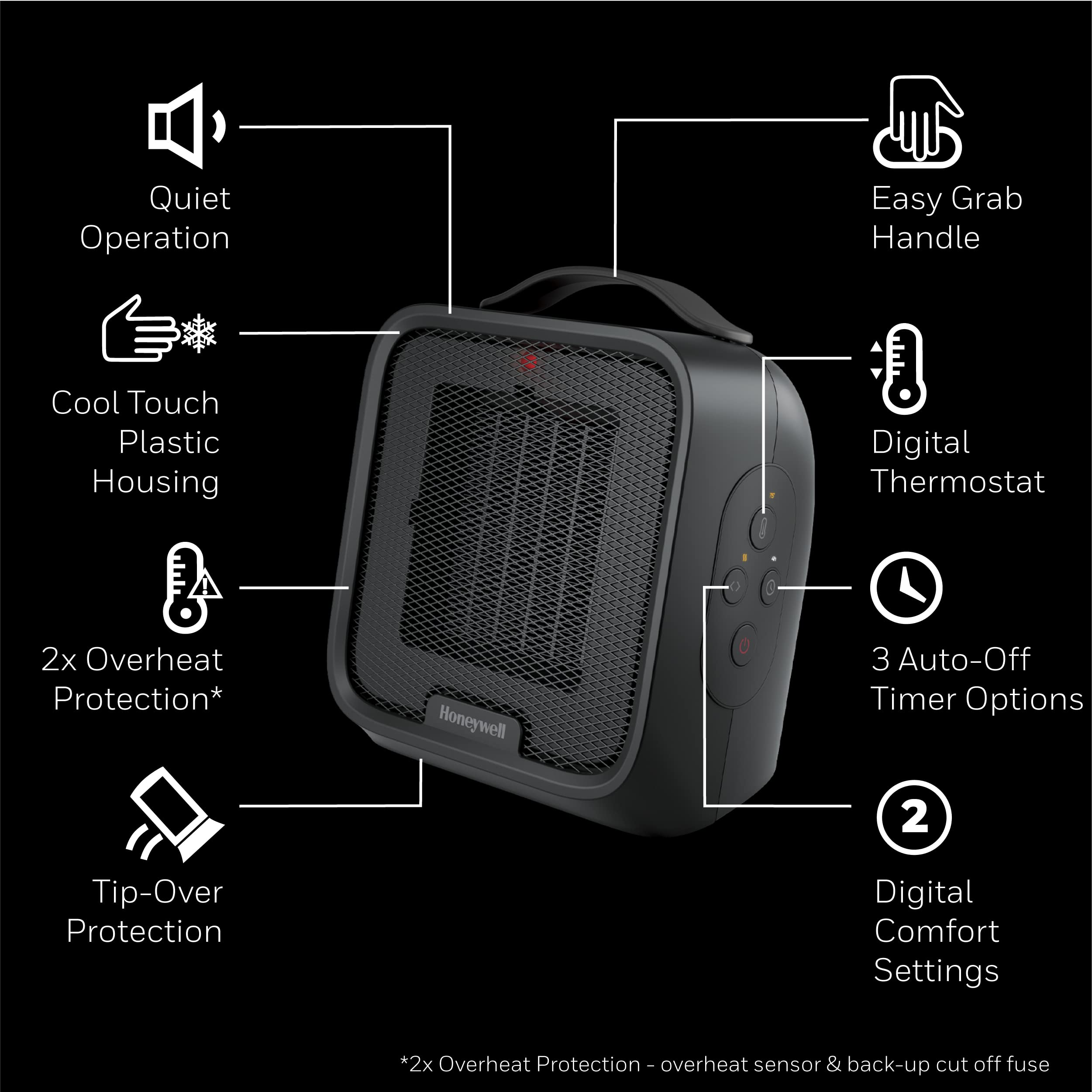 Honeywell Uberheat Plus Ceramic Space Heater For Small Rooms, Quiet, Compact Personal Heater With Variable Heat Settings And Aut