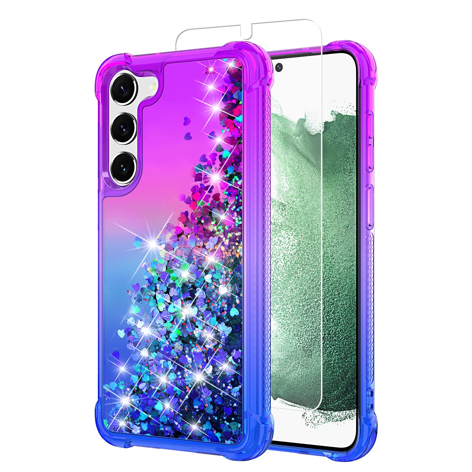 Yzok For Samsung Galaxy S23 Plus Case,Galaxy S23 Plus Case,With Hd Screen Protector,Gradient Quicksand Glitter Liquid Floating W