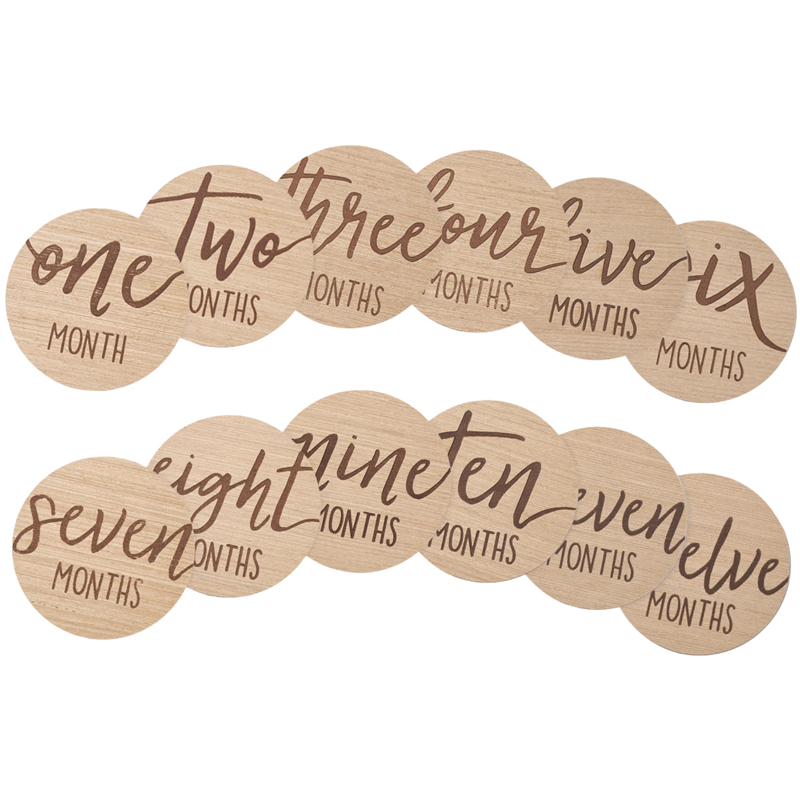Kate & Milo Baby Monthly Milestone Marker Discs   Classic Cursive Script Wooden Discs With Reversible Photo Props For Baby Annou
