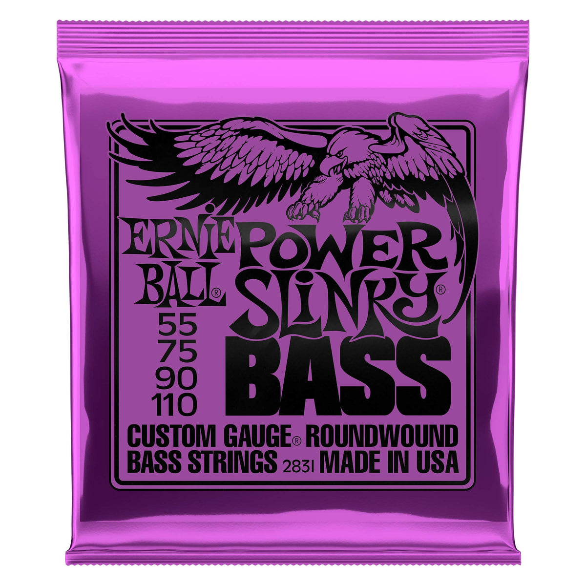 Ernie Ball Power Slinky Nickel Wound Bass Guitar Strings, 55 110 Gauge (P02831)