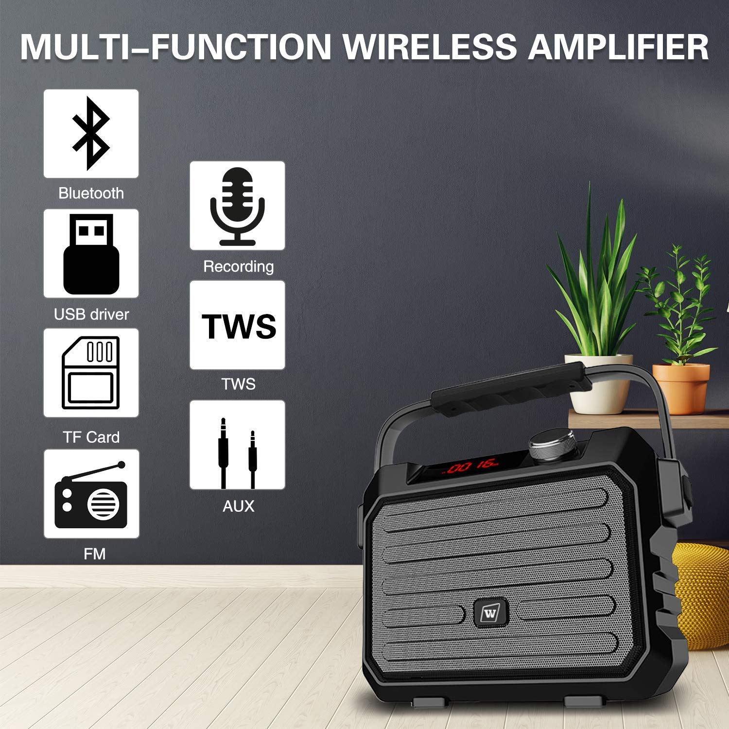 Wireless Pa System With Wireless Headset Microphone Lavalier Lapel Microphone Transmitter, 30W Wireless Voice Amplifier Portable