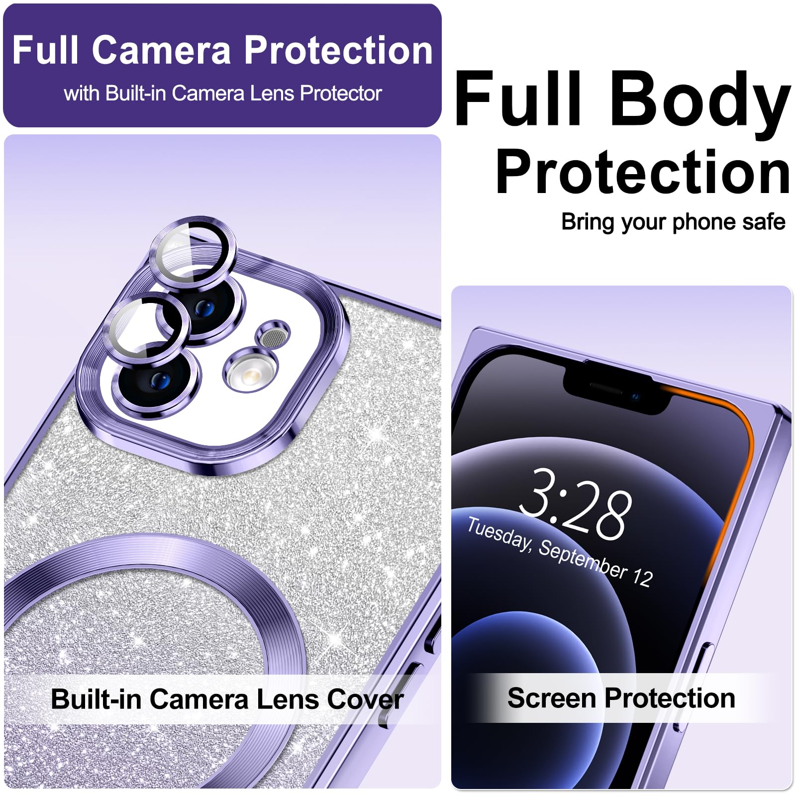 Hython For Iphone 12 Case Clear Magnetic Glitter Phone Cases [Compatible With Magsafe] Full Camera Lens Protector Gradient Spark