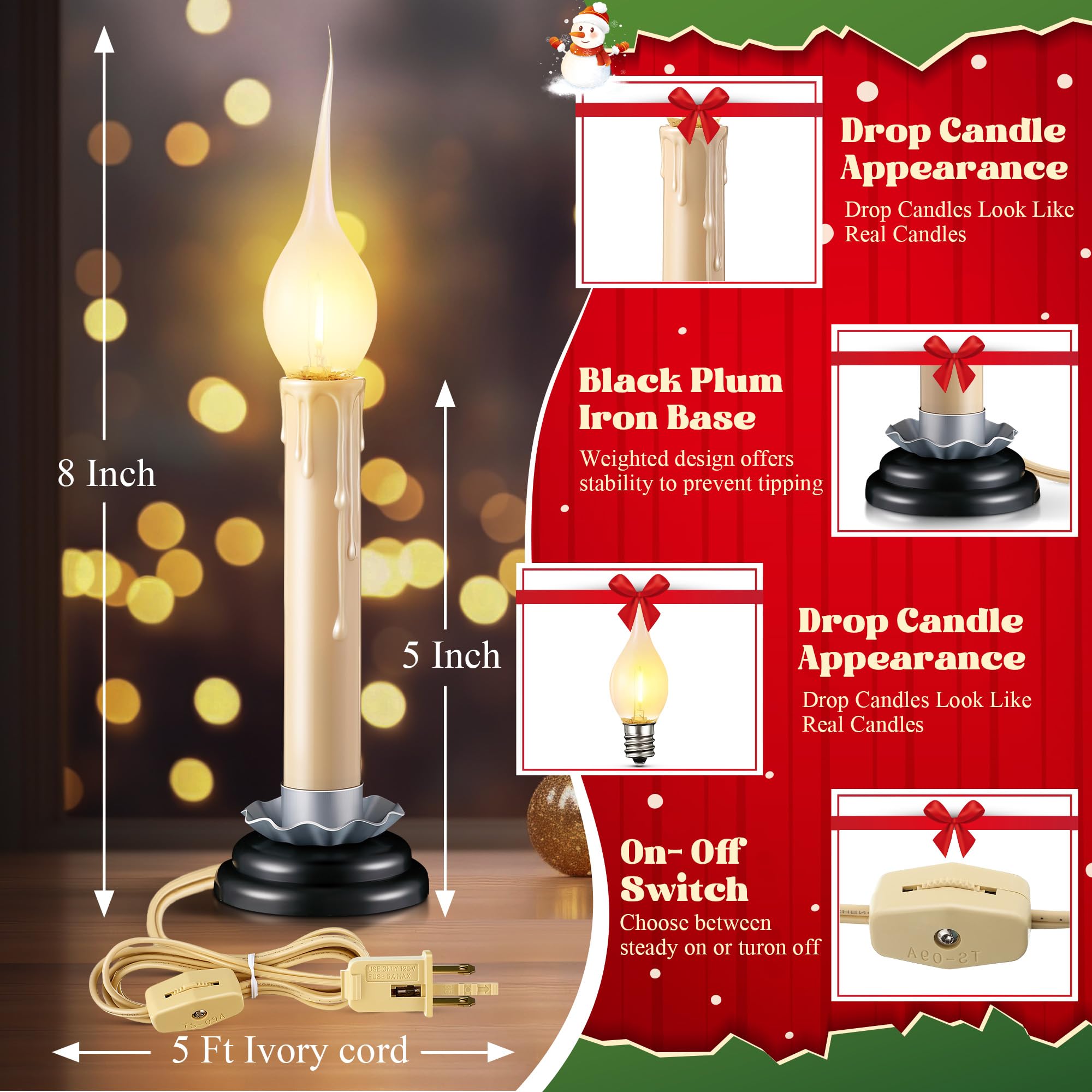 Enhon 4 Pack 5 Inch Electric Rustic Country Candle Lights With Replacement Silicone Led Light Bulbs, 0.6W C7 Plug In Christmas E