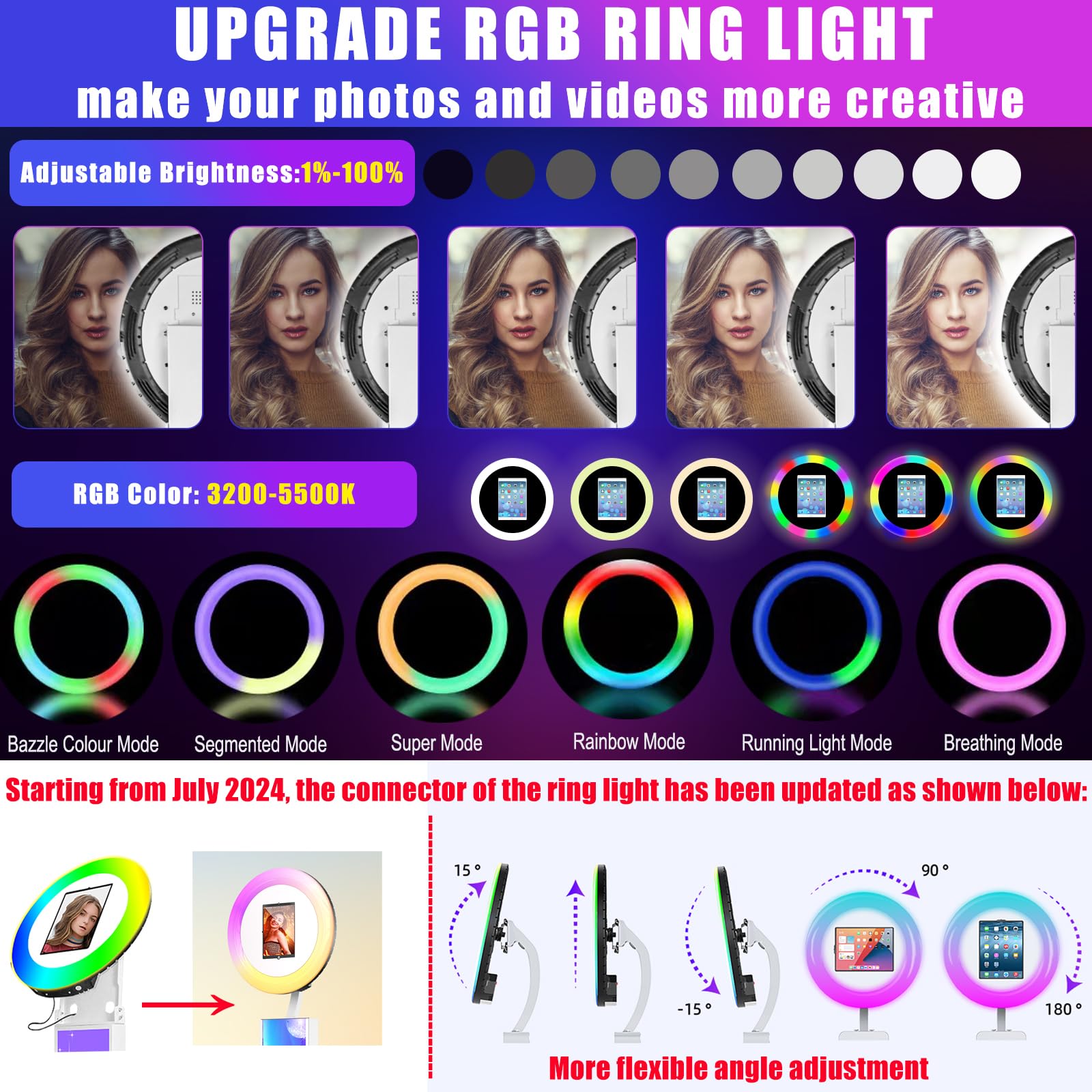 Hitugu Portable Photo Booth For Ipad 10.2In 10.9In 11In 12.9In, Metal Shell Selfie Station Photobooth Machine,Rgb Ring Light,Fre