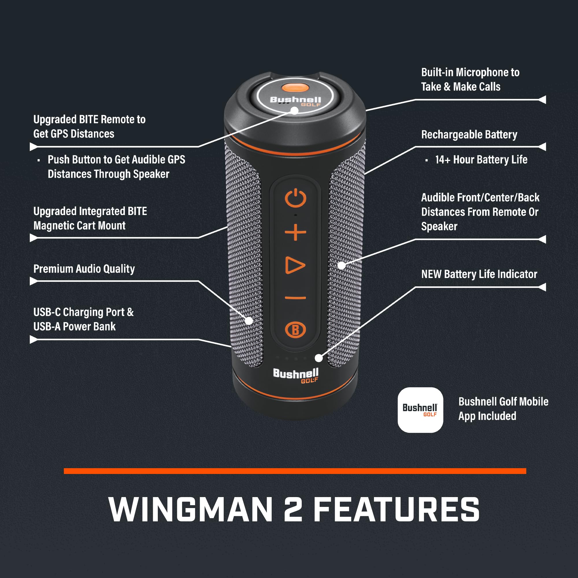 Bushnell Golf Wingman 2 Golf Speaker With Audible Gps Distances