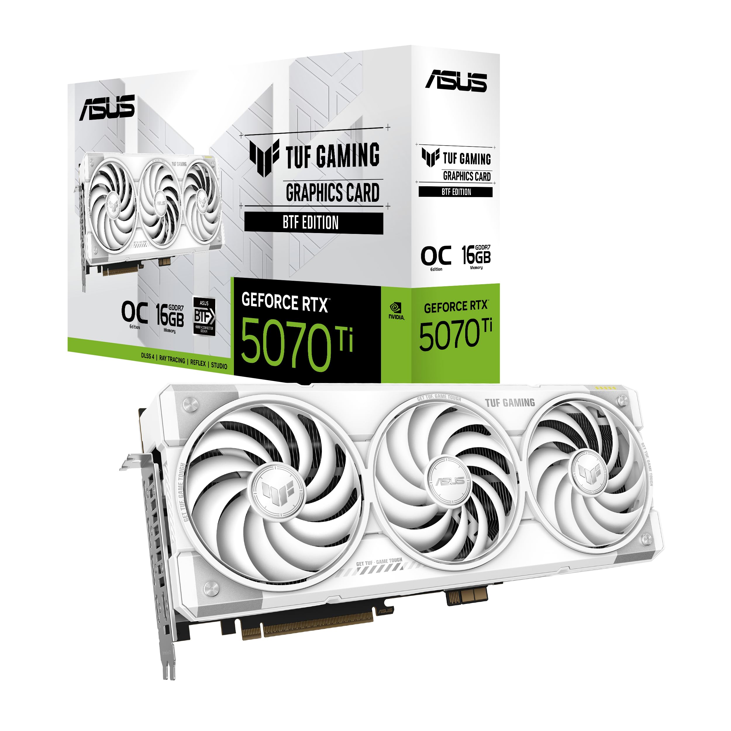 ASUS TUF GeForce RTX 5070 Ti 16GB GDDR7 BTF White OC Edition Graphics Card, NVIDIA, Desktop (PCIe 5.0, HDMI/DP 2.1, 3.125Slot, 