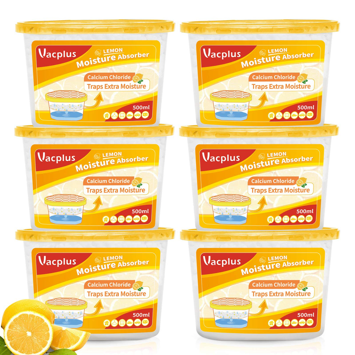 Moisture Absorber Boxes (6 Pack), 10.5 Oz, Vacplus Lemon Fragrance Absorber, Humidity Attracts Extra From Your Bathroom, Closet,