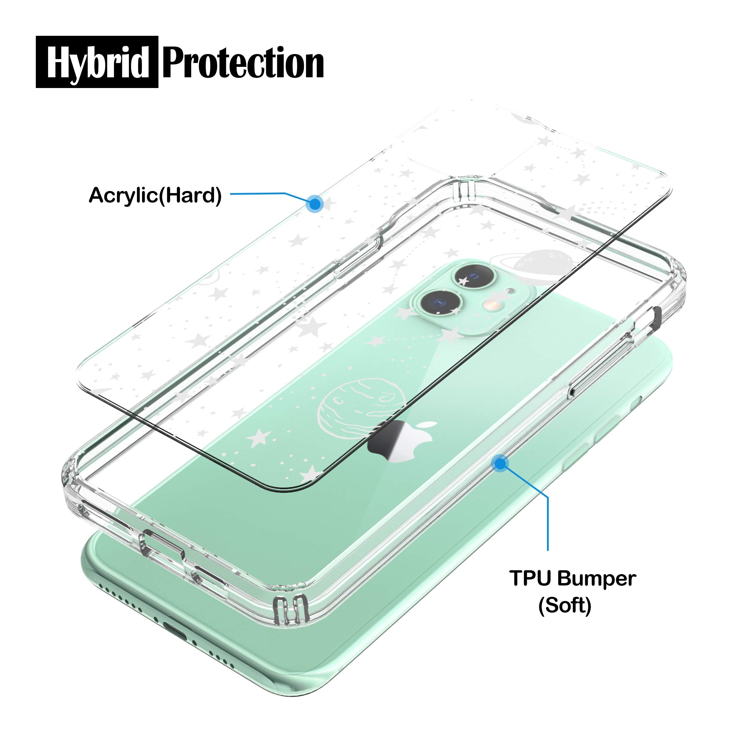 Ranz Iphone 11 Case, Anti Scratch Shockproof Series Clear Hard Pc+ Tpu Bumper Protective Cover Case For Iphone 11   Universe