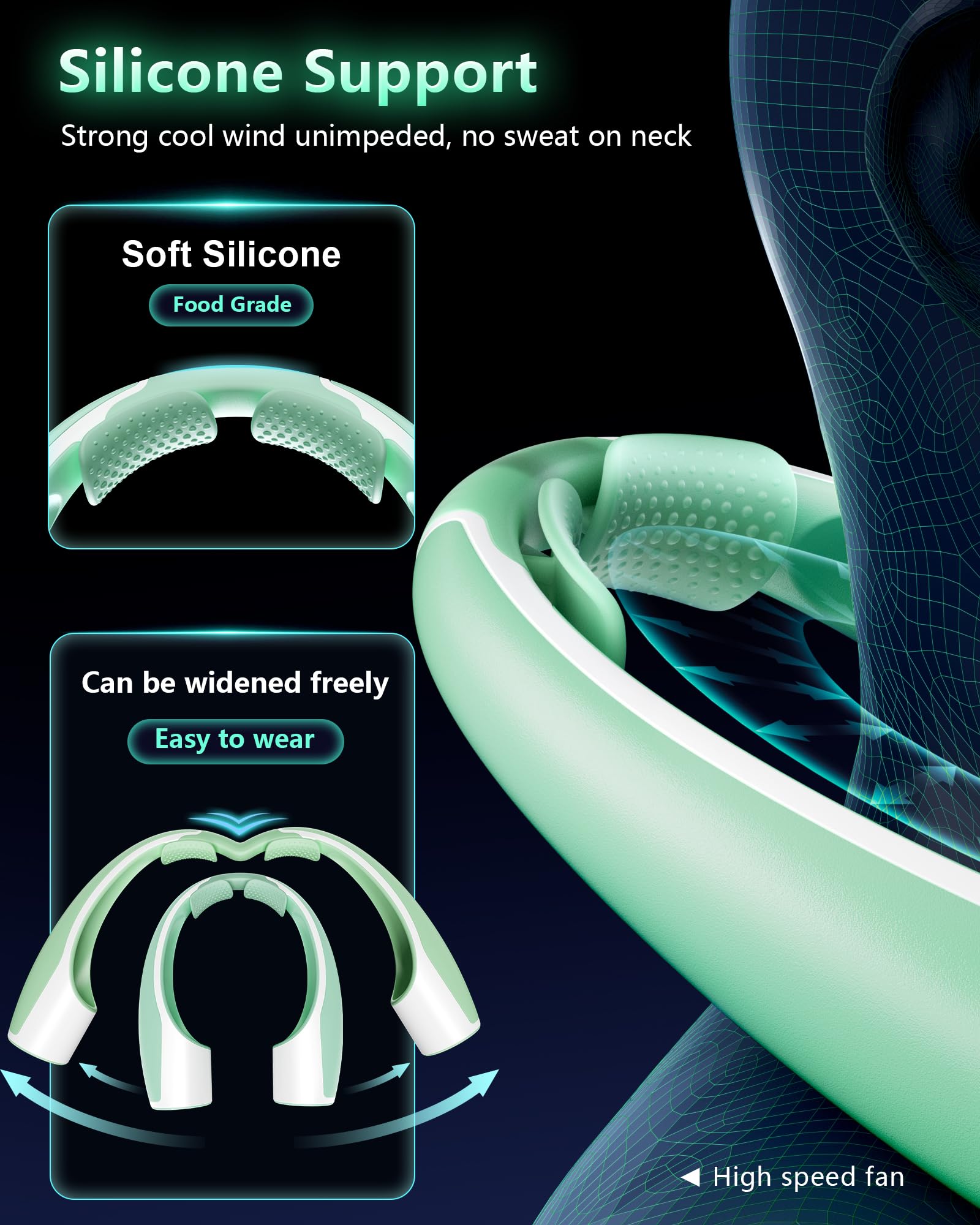 Rohent Neck Fan Portable For Personal: High Power Faster Cooling Neck Fans 4 Speeds Wind   Ultra Quiet Wearable Neck Fan For Tra