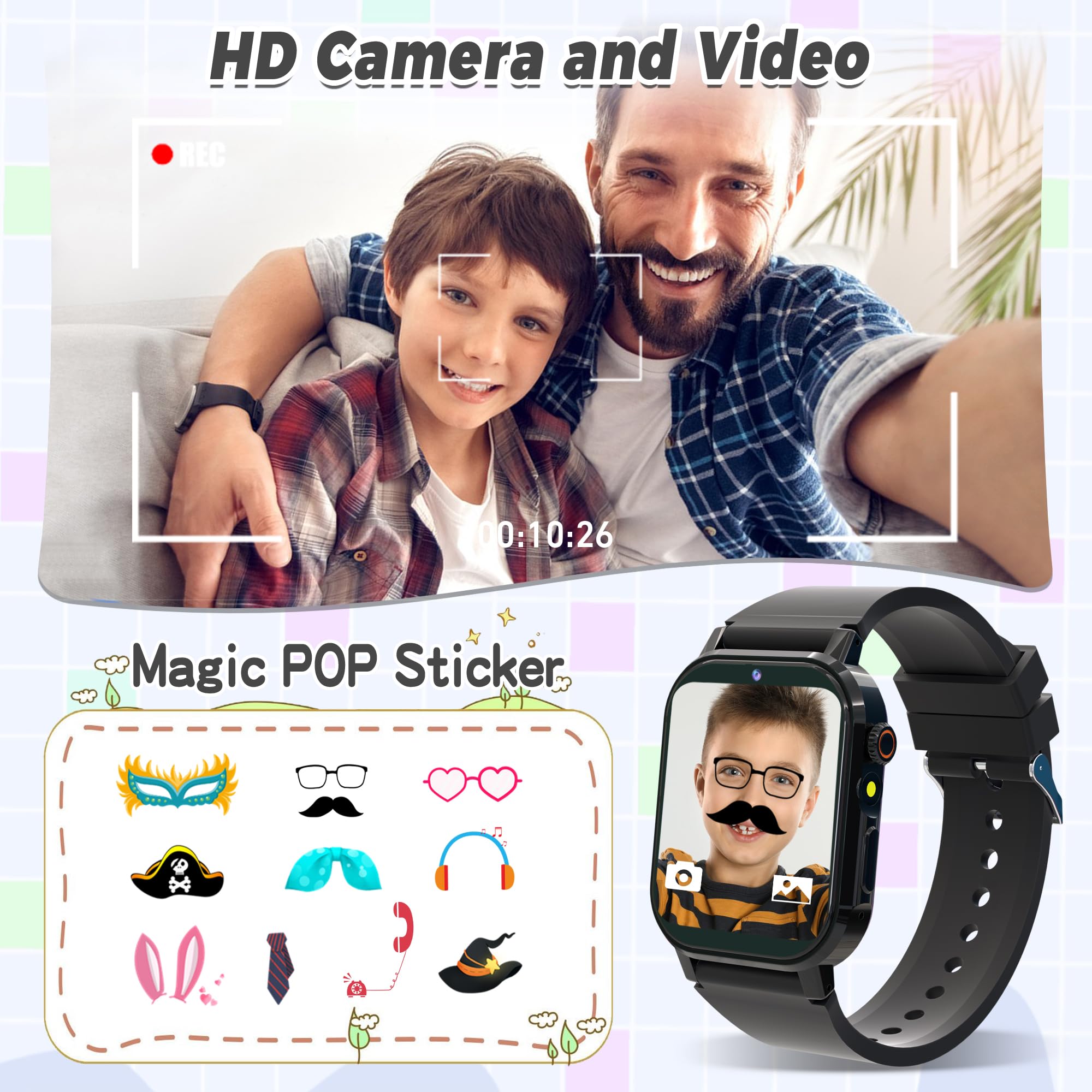 Kids Smart Watch Boys, Kids Game Smart Watch With 32 Games Hd Touch Screen Video Camera Music Player Audiobooks Pedometer Flashl