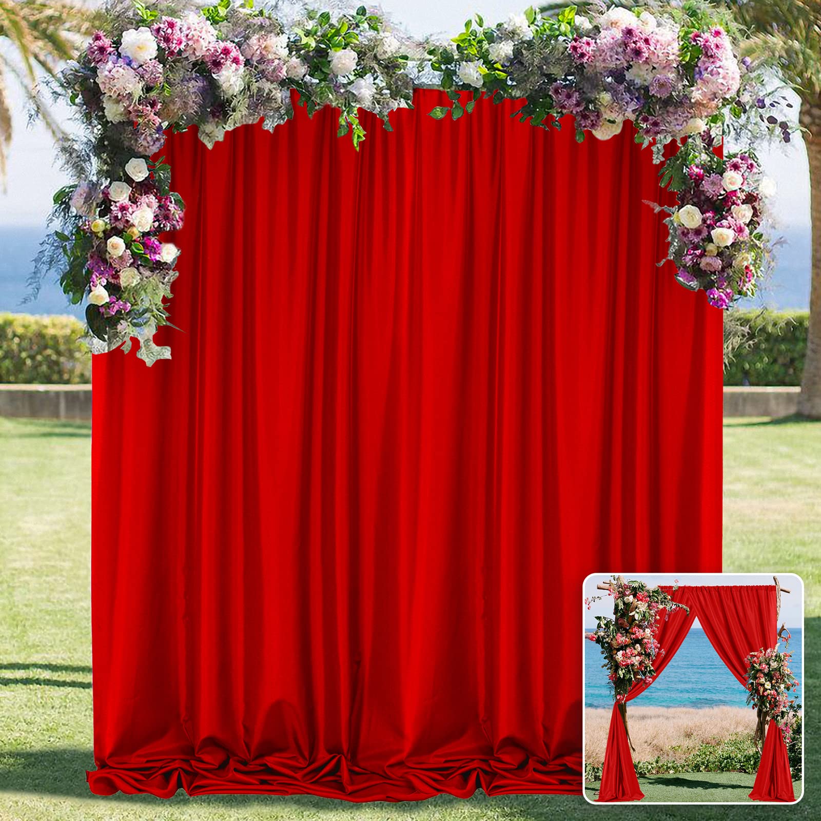 10Ft X 10Ft Red Backdrop Curtains For Party Valentine'S Day Arch Stage Wedding Ceremony Curtains Fabric Photography Backdrop For