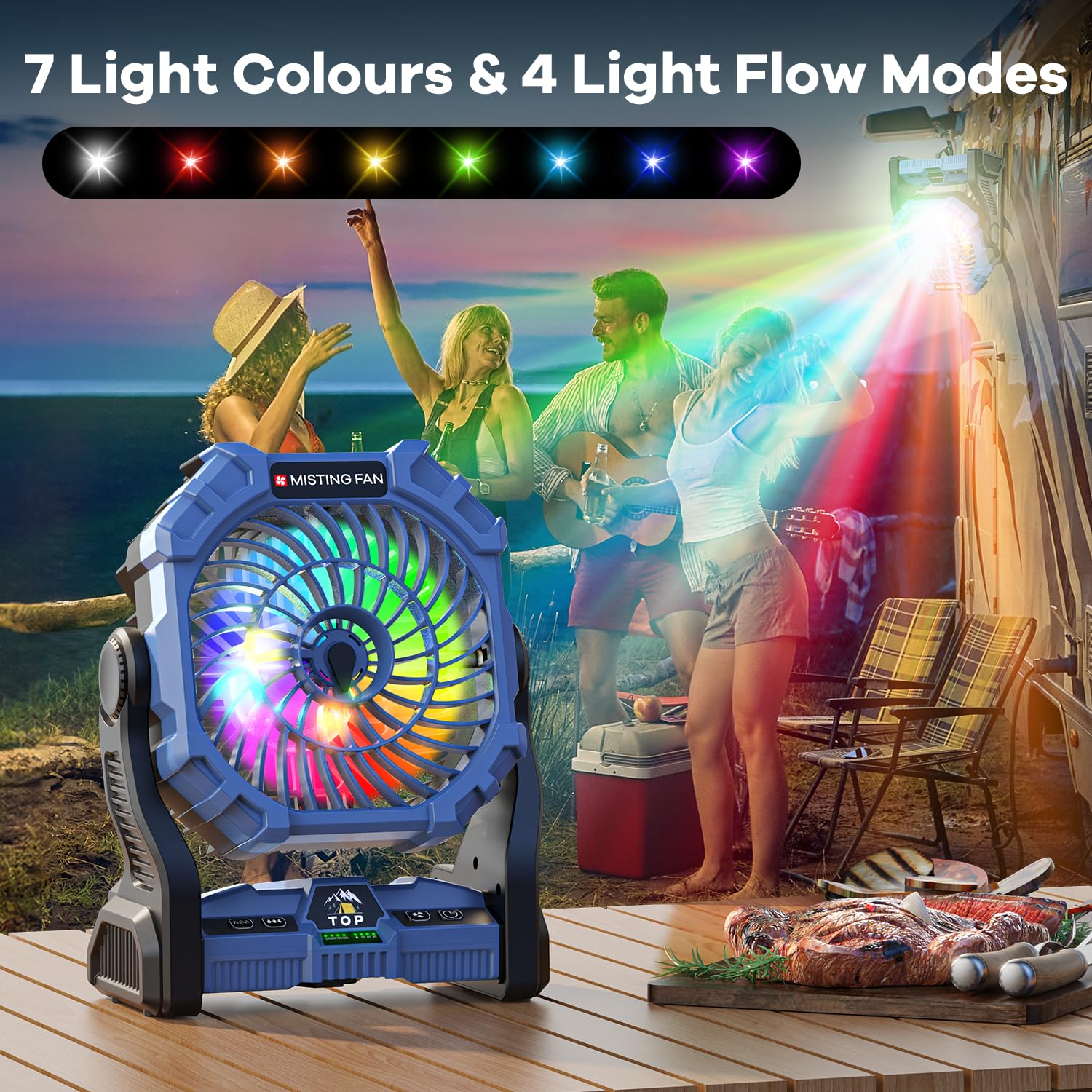 Misting Fan Portable With Rgb Lantern, 30000 Mah Rechargeable Battery Operated Camping Mist Fan With Emergency Hurricane Supplie