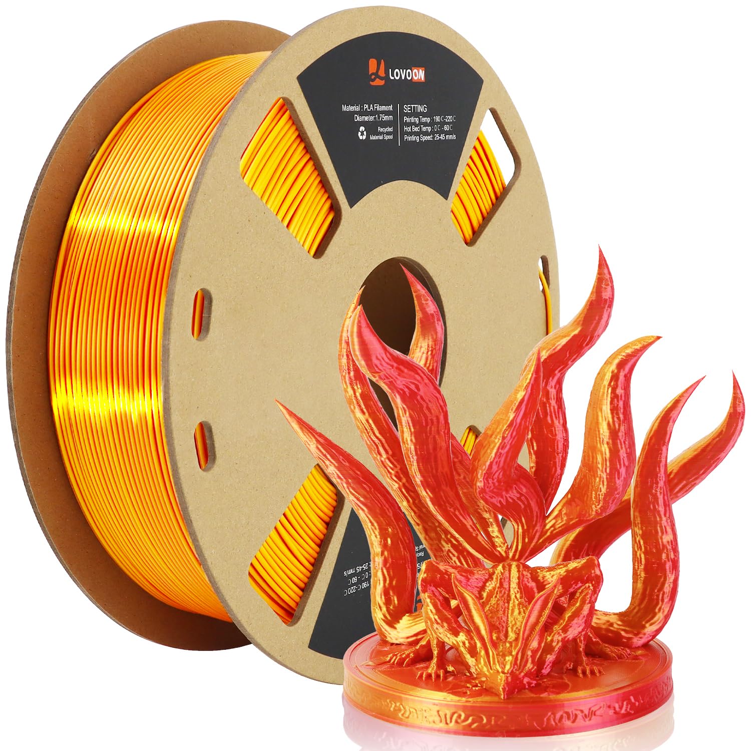 Lovoon 3D Printer Filament Dualcolor,1.75Mm Silk Pla Filament Gold Red Dualcolors, Silky Pla Filament For 3D Printer And 3D Pen,