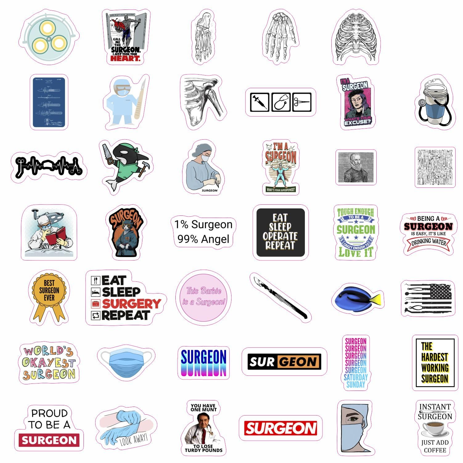 100Pcs Surgeon Stickers For Water Bottle & Laptop   Surgeon Gifts For Women And Men, Surgery Accessories