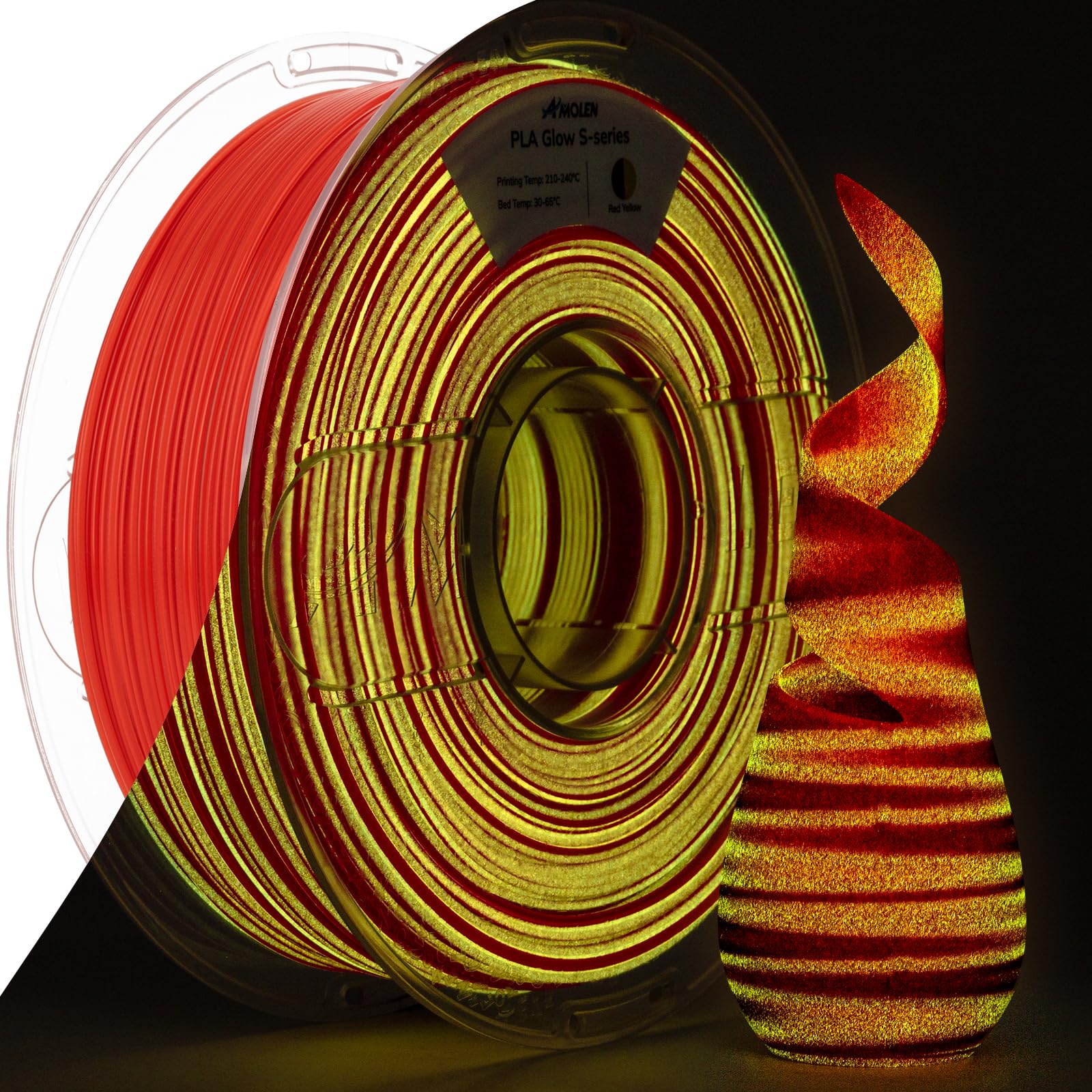 AMOLEN PLA 3D Printer Filament 1.75mm, Glow in the Dark Shiny Multicolor Red Yellow Filament, Fast Color Change Filament for 3D 