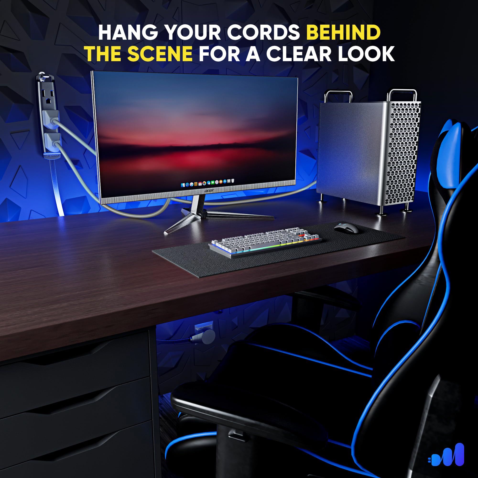 Maximm 360 Degree Rotating Flat Extension Cord 3 Ft Multi 3 Outlet Power Cord With Loop, Grounded 16 Awg Ul Certified, Black