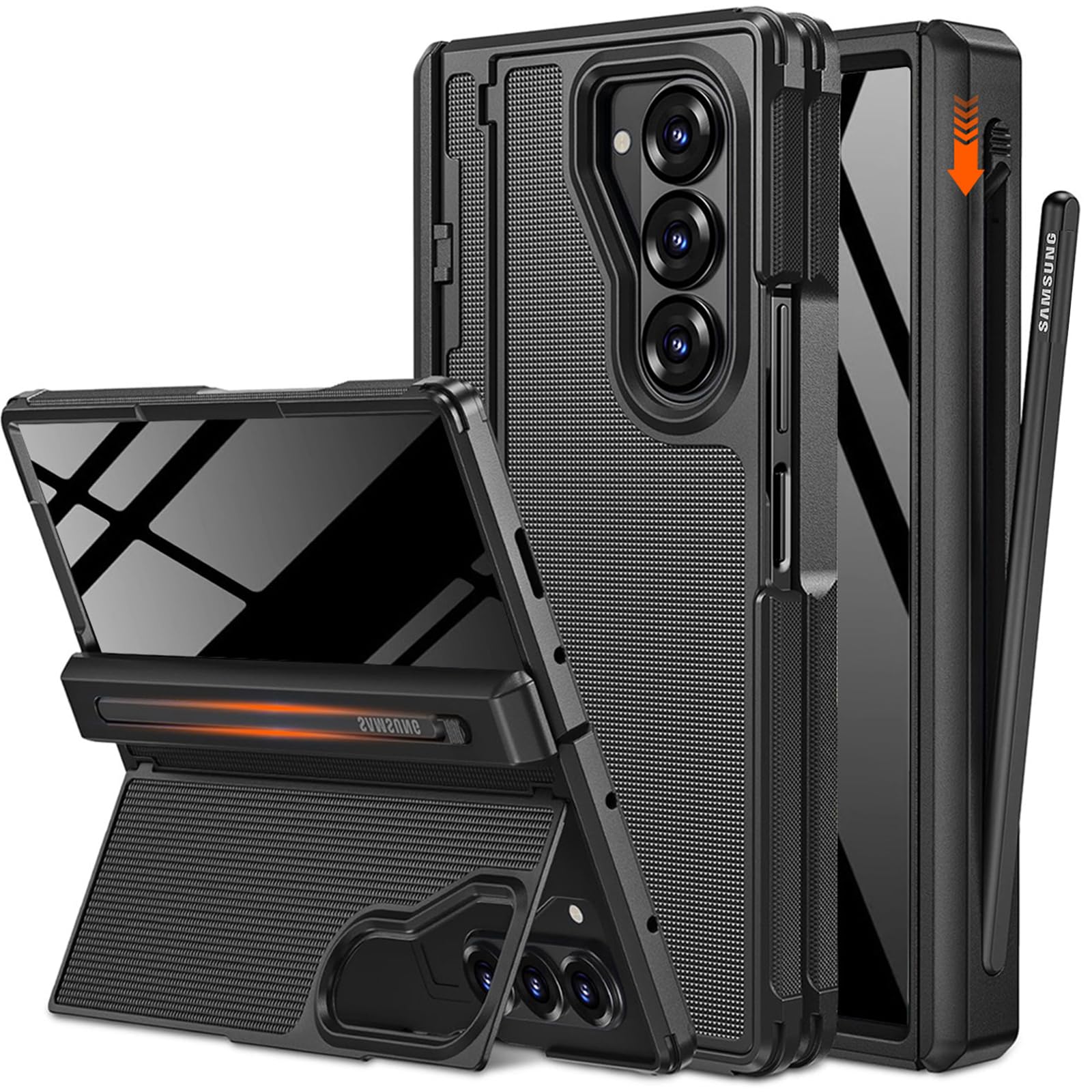 NINKI for Samsung Galaxy Z Fold 6 Case with S Pen Holder & Invisible Kickstand,Built in Privacy Screen Protector and Hinge,Shock