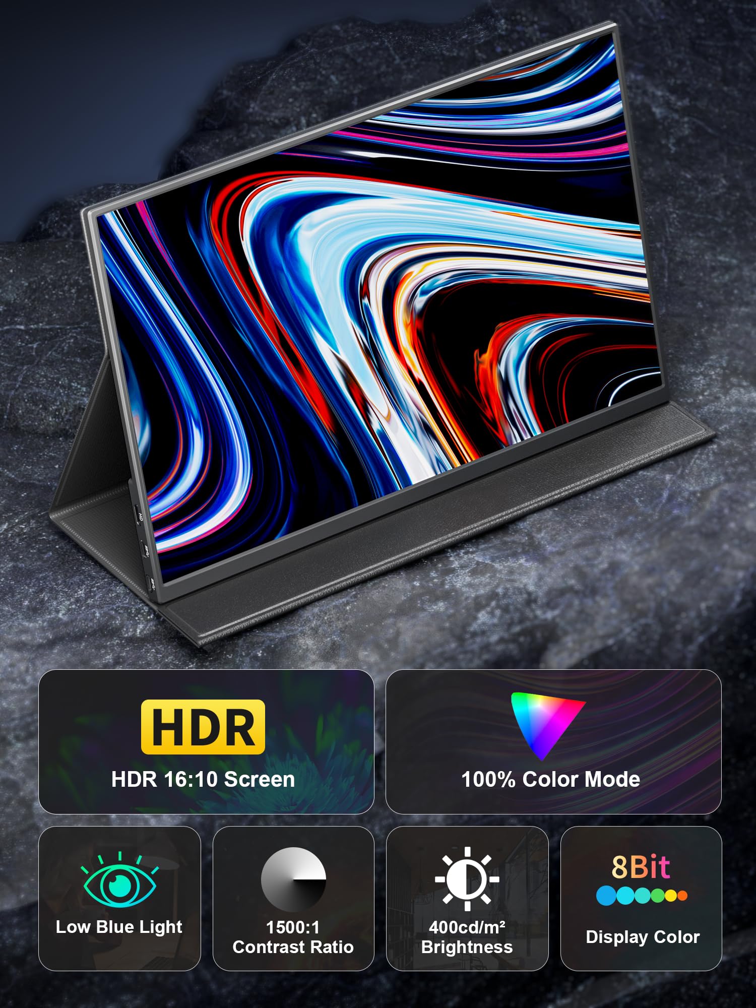 Magicraven 4K Portable Monitor, 14.5'' Ips Laptop Screen, Slim Lightweight 1500:1 Dual Usb C Hdmi Gaming Display With Speakers,