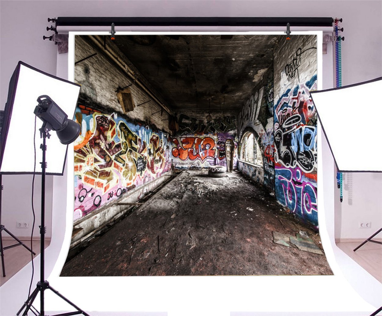 Lfeey 8X8Ft Graffiti Wall Backdrops For Photography Underground Subway Dirty Grunge Street Graffito Birck Wall Punk Style Photos