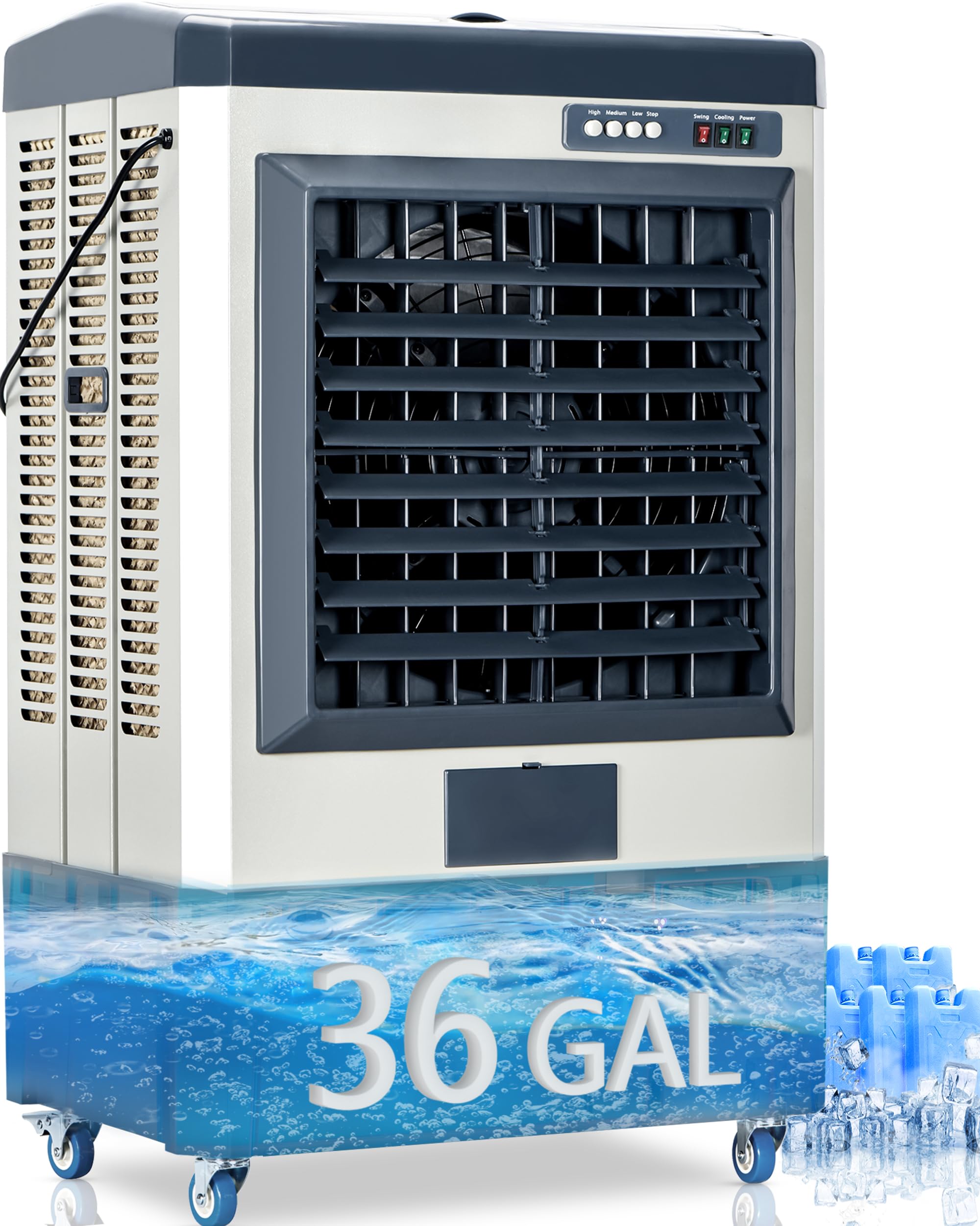 Uthfy 8979 CFM Swamp Cooler, 58 Evaporative Air Cooler with 36 Gal Water Tank, 5 Ice Box, 120 Oscillation, Portable Air Conditio