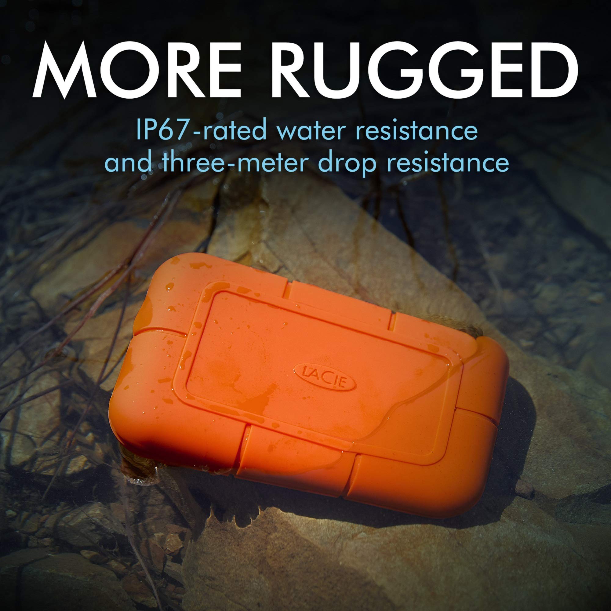 Lacie Rugged Ssd 1Tb Solid State Drive - Usb-C Usb 3.2 Nvme Speeds Up To 1050Mb/S, Ip67 Water Resistant, 3M Drop Resistant, Encr