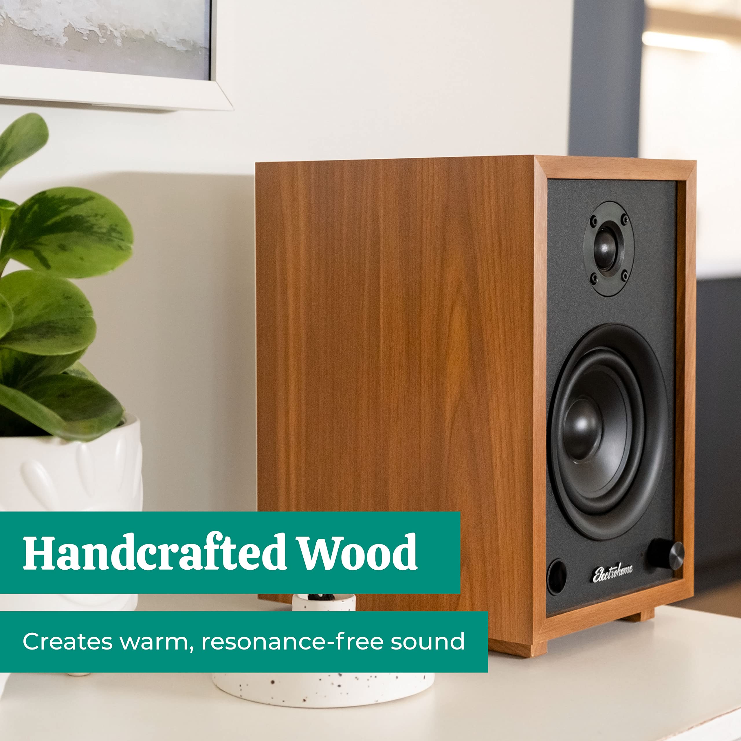 Electrohome Mckinley 2.0 Stereo Powered Bookshelf Speakers With Built In Amplifier And 4'' Drivers For Turntable, Tv, Pc And Wir