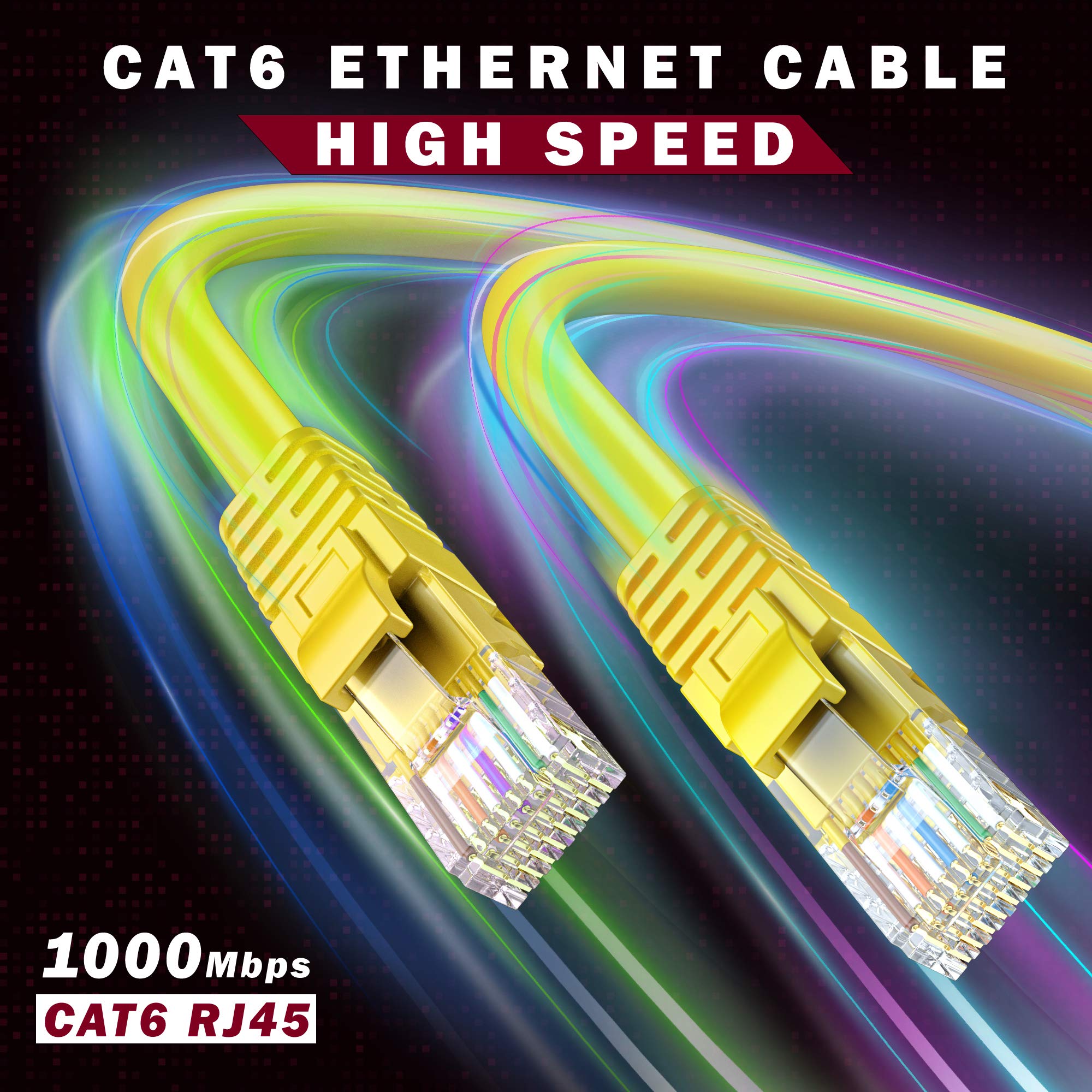 Maximm Cat 6 Ethernet Cable 150 Ft, 100% Pure Copper, Cat6 Cable Lan Cable, Internet Cable, Patch Cable And Network Cable   Utp (Yellow) 150 Feet