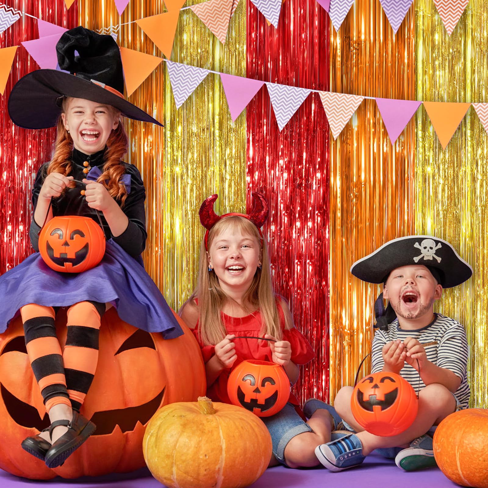 Red Orange Gold Fringe Curtain Party Streamers 2Pack 3.3X8.3 Ft Foil Fringe Backdrop Curtains For Birthday Wedding Bridal Baby S